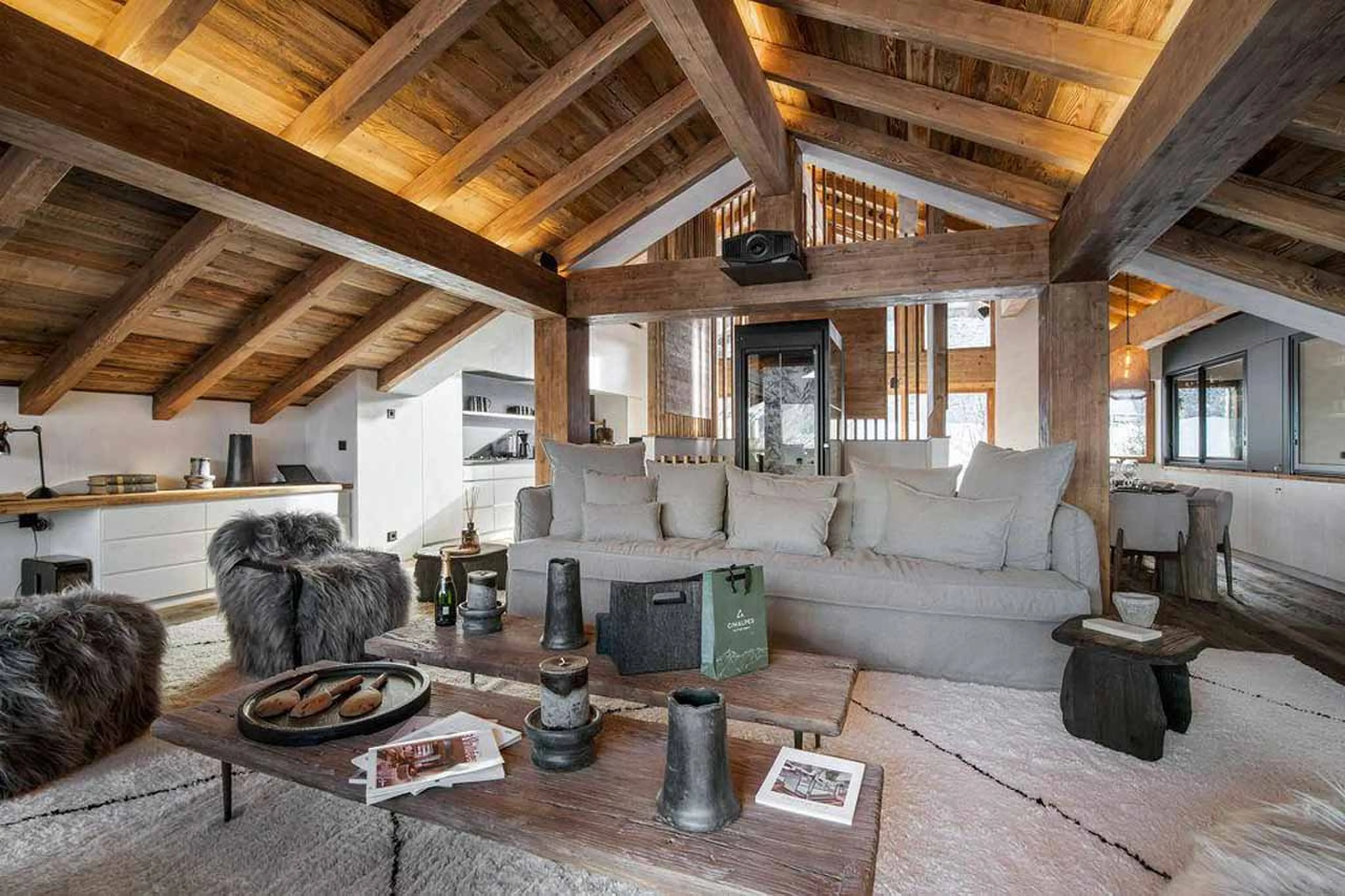 Living area sofas at Chalet Eden in St Martin de Belleville