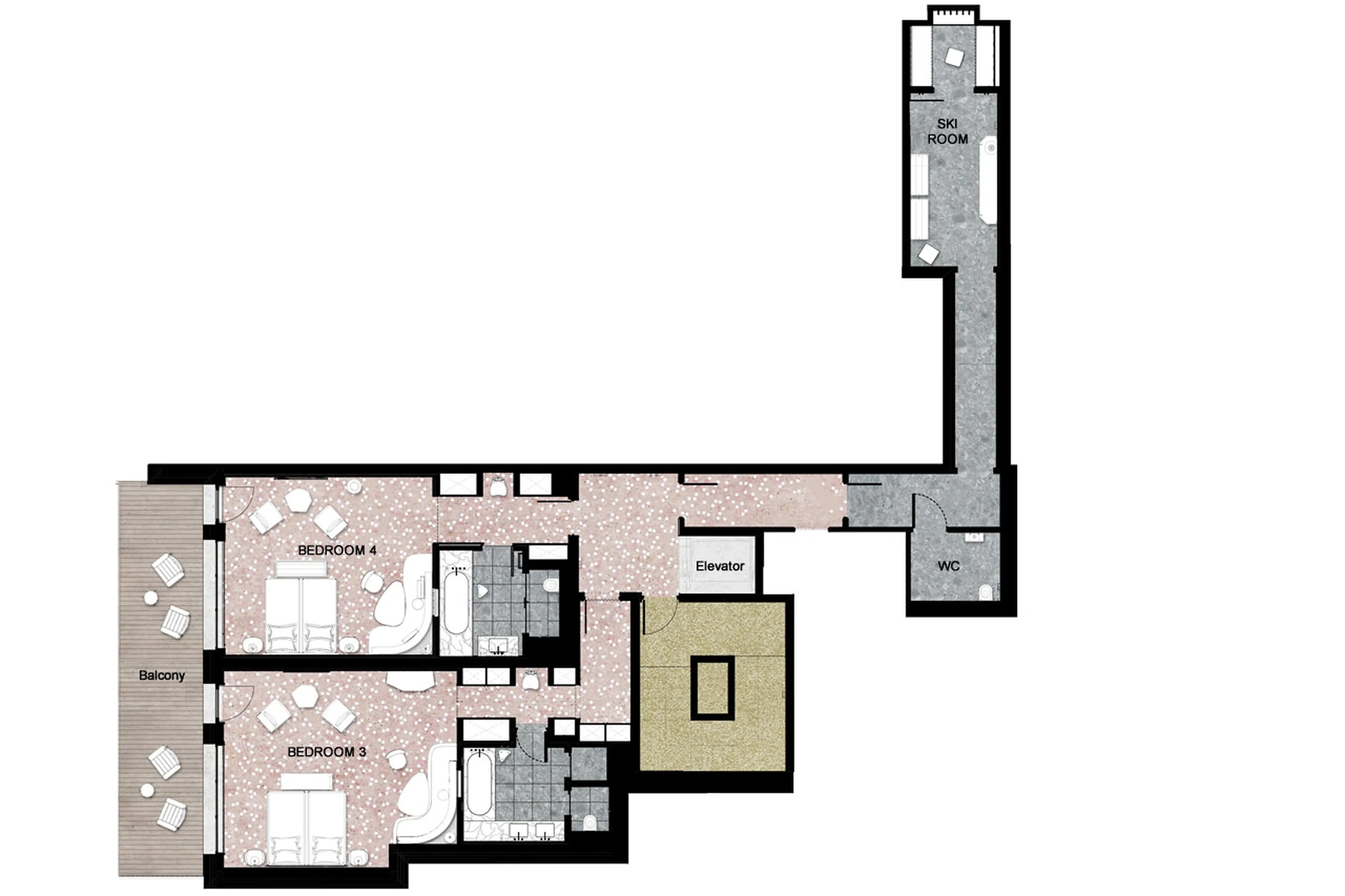 Level 0 floor plan of Chalet Eglantine in Meribel