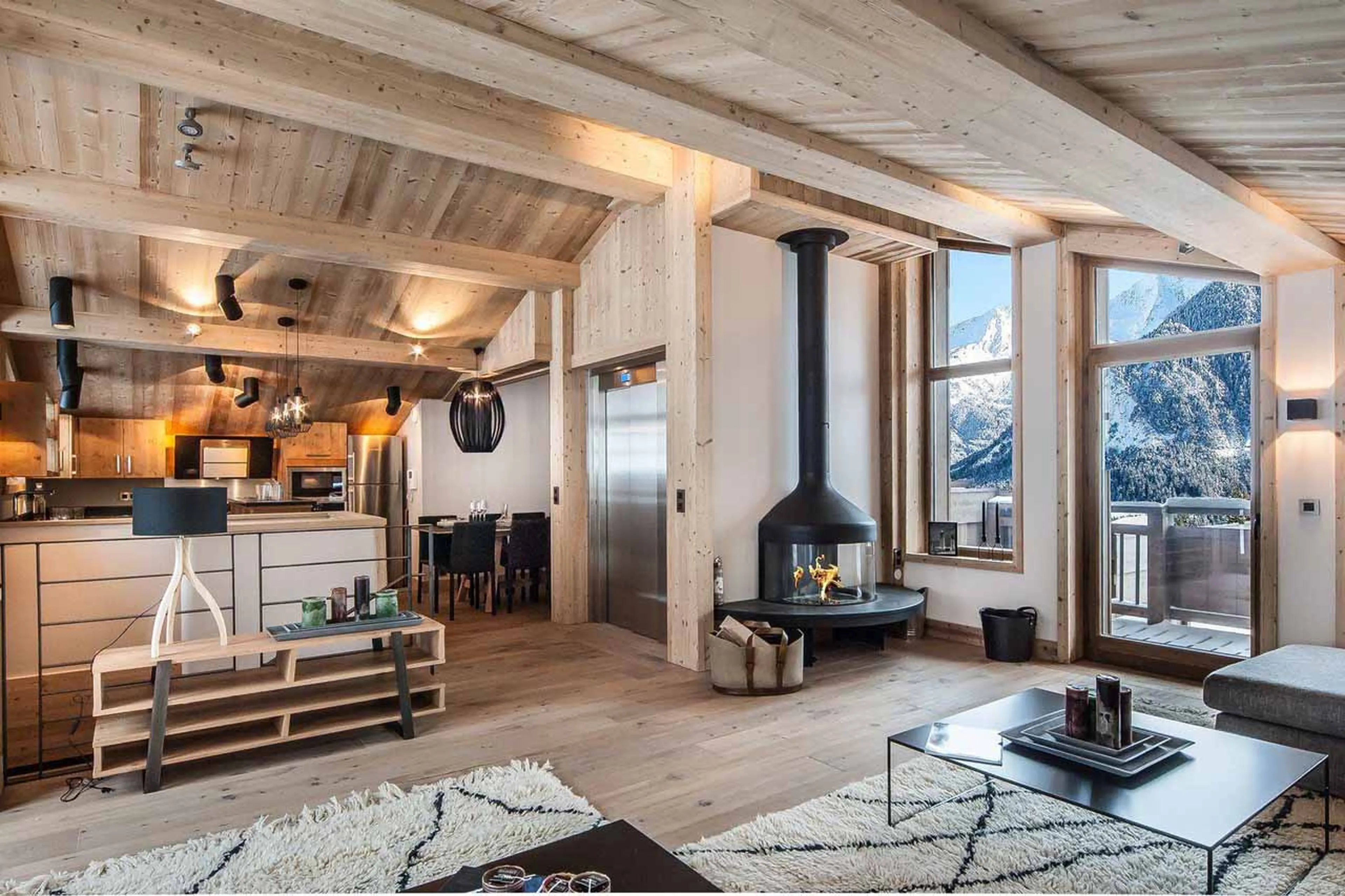 Open plan living area at Chalet Eiger in Courchevel 1550