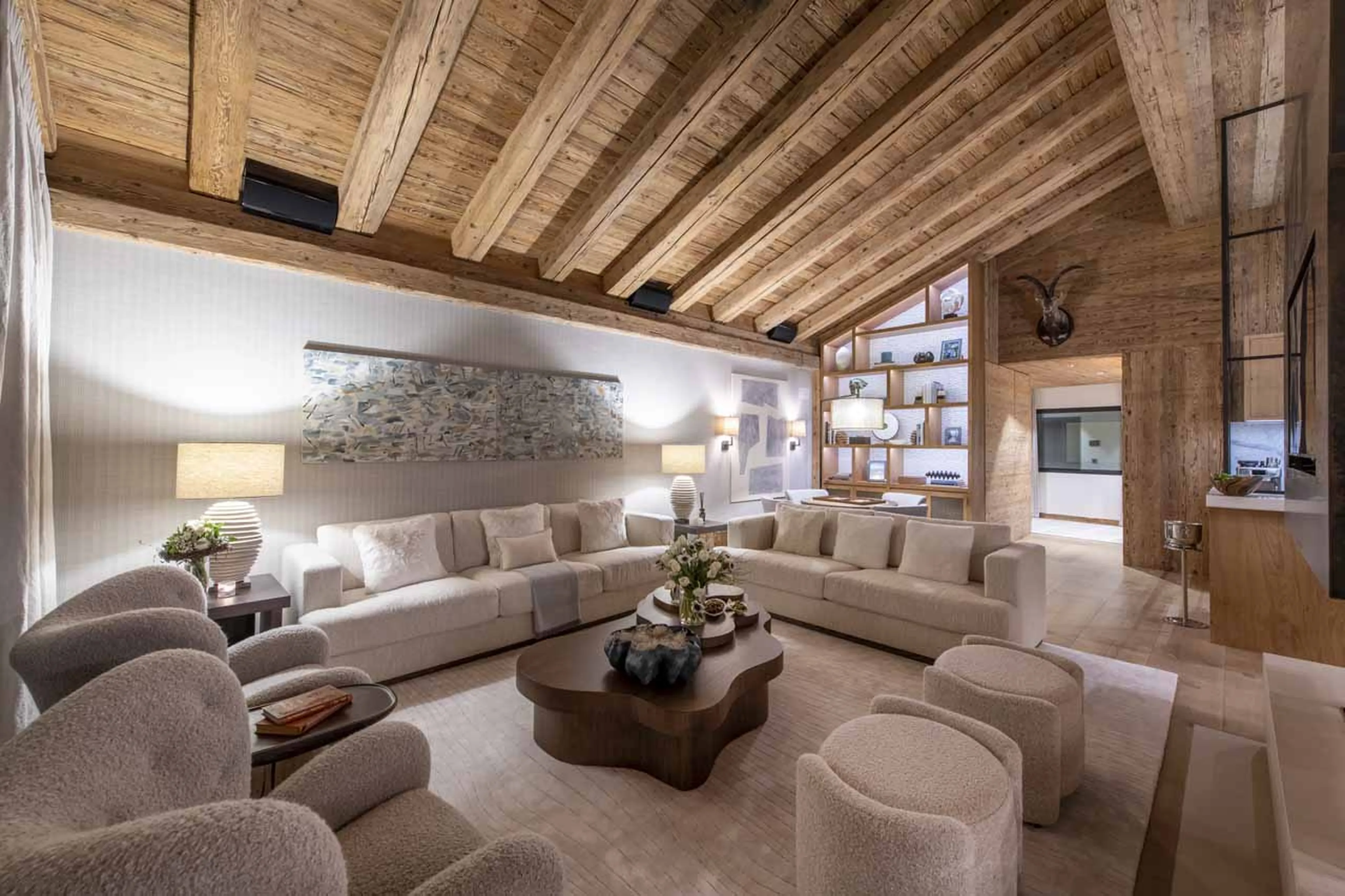 Sofas in living area at Chalet Elbrus in Zermatt