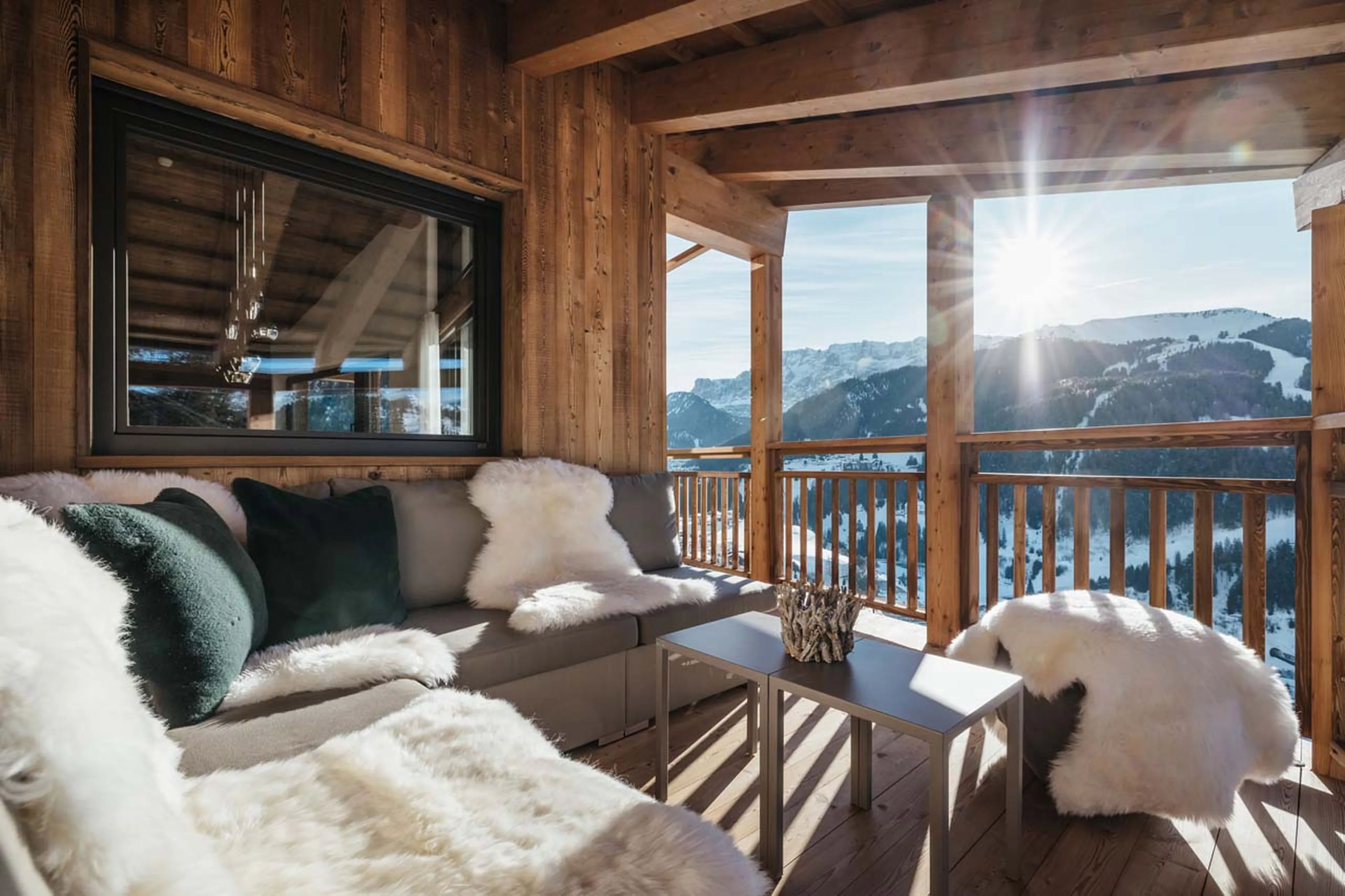 Comfortable outdoor seating with mountain views in Chalet Filip, Val Gardena