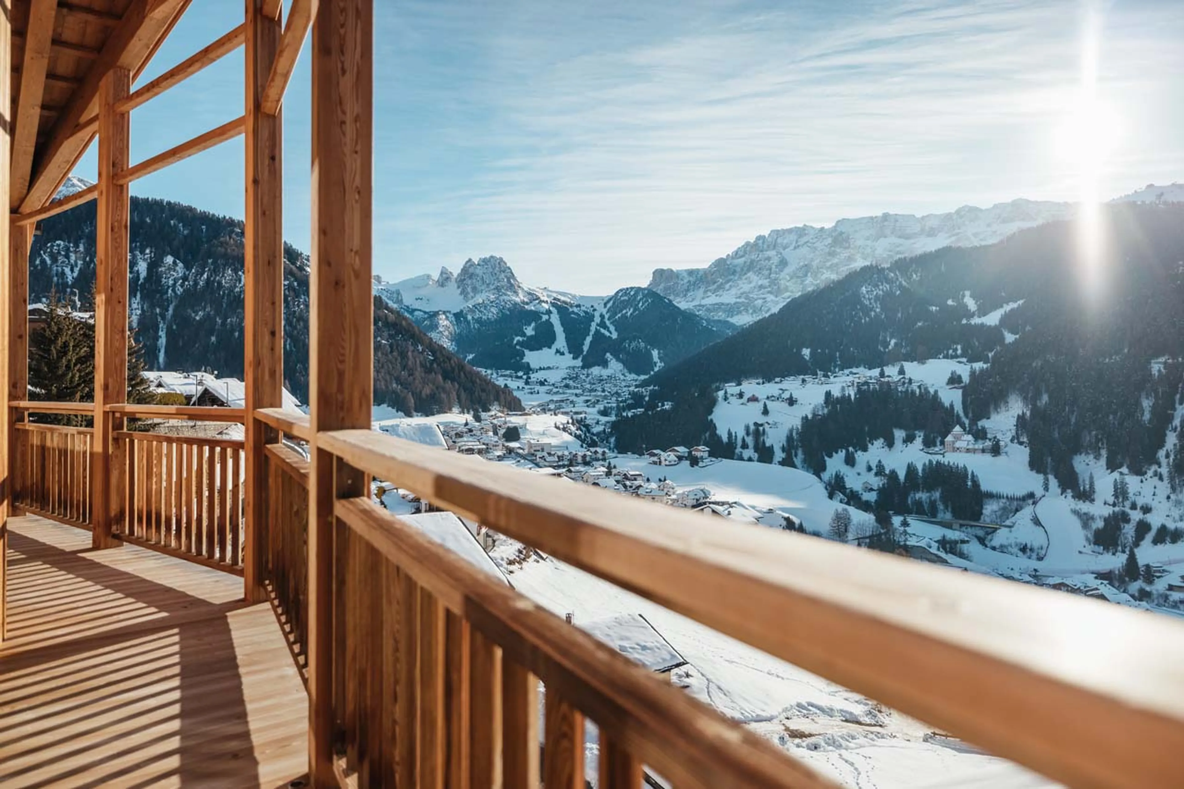 Mountain views from the balcony in Chalet Filip, Val Gardena