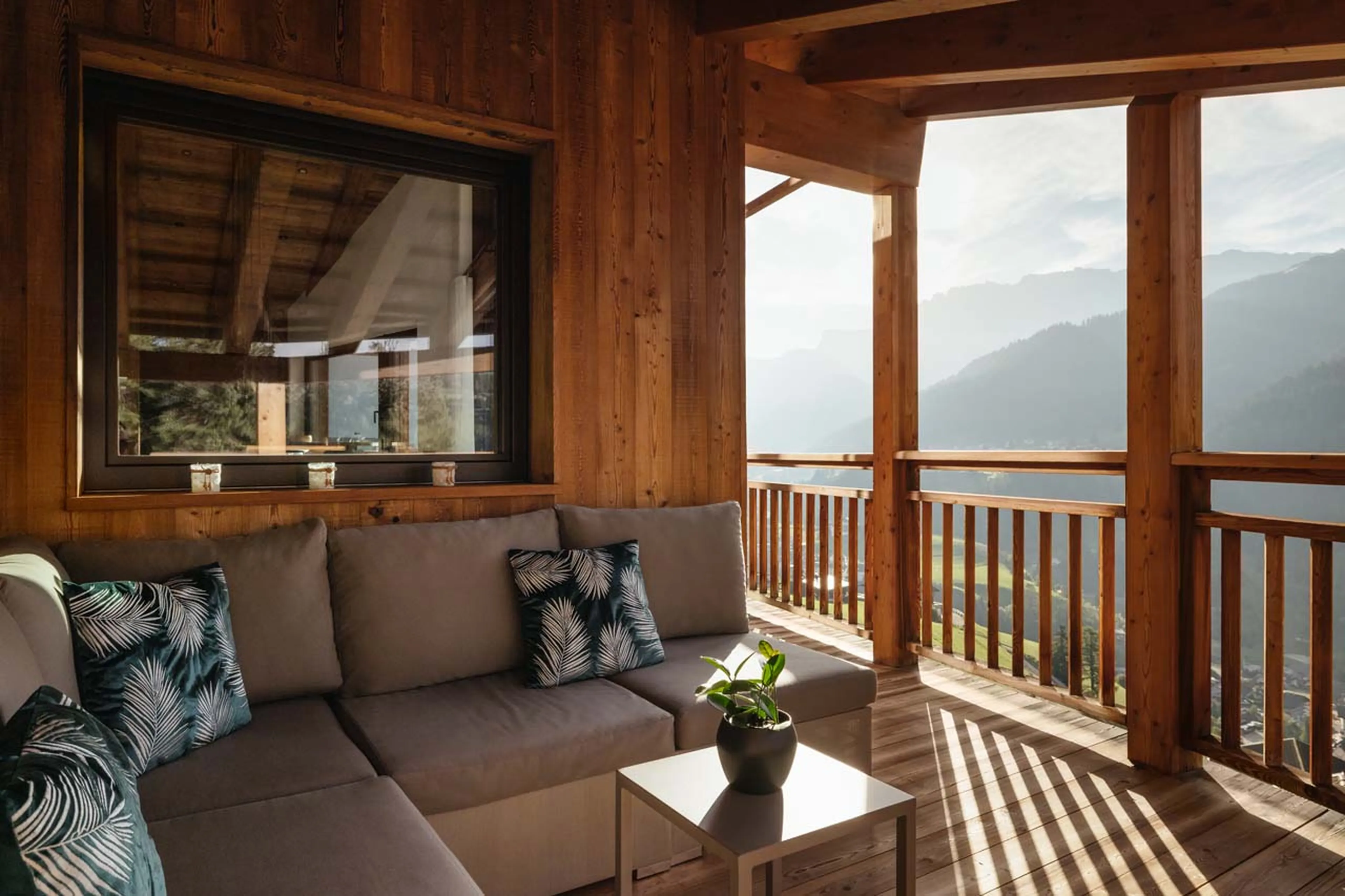 Comfortable outdoor seating with mountain views in Chalet Filip, Val Gardena