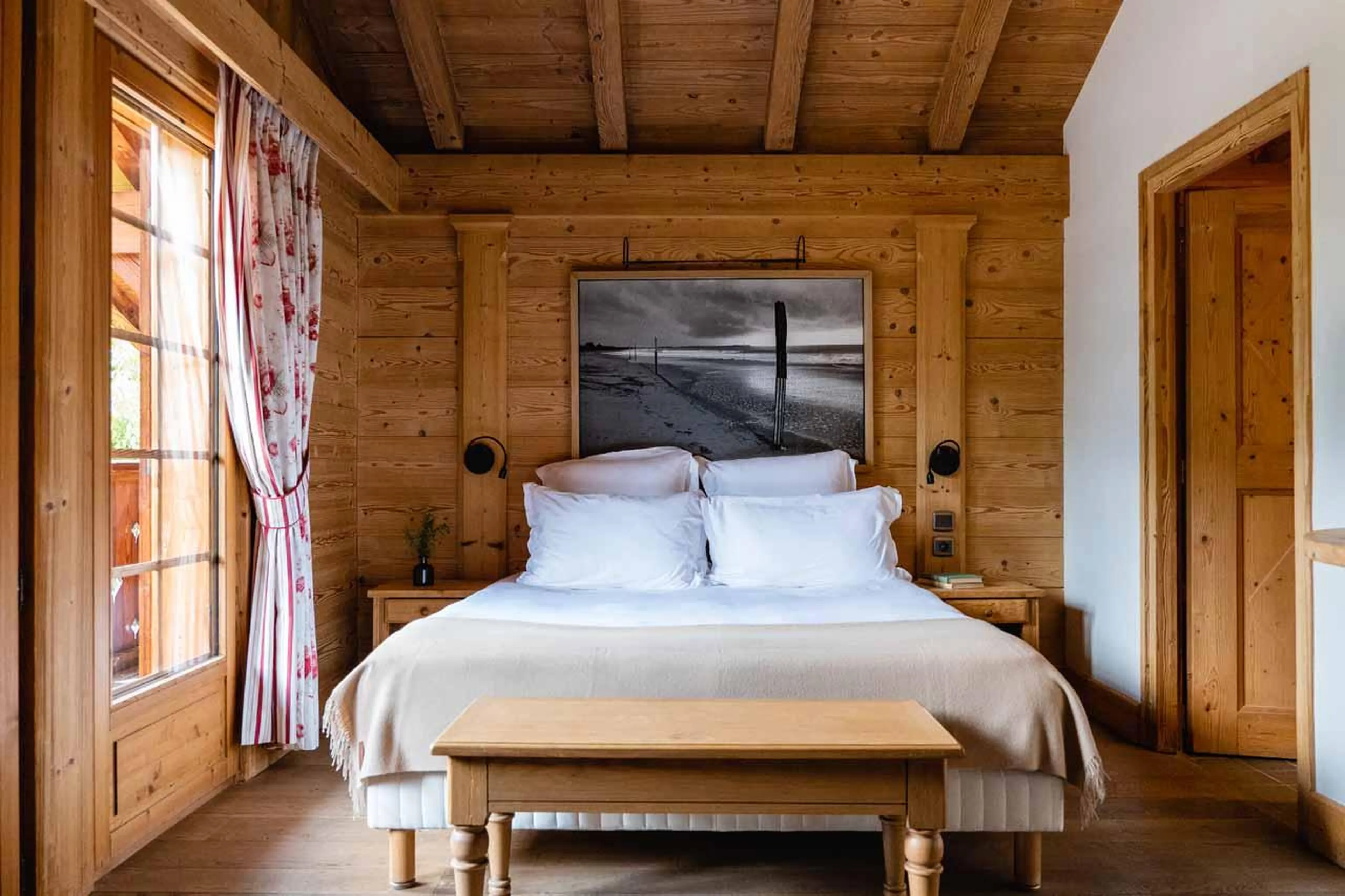 Double bedrooms with French doors in Chalet Firmin, Megeve