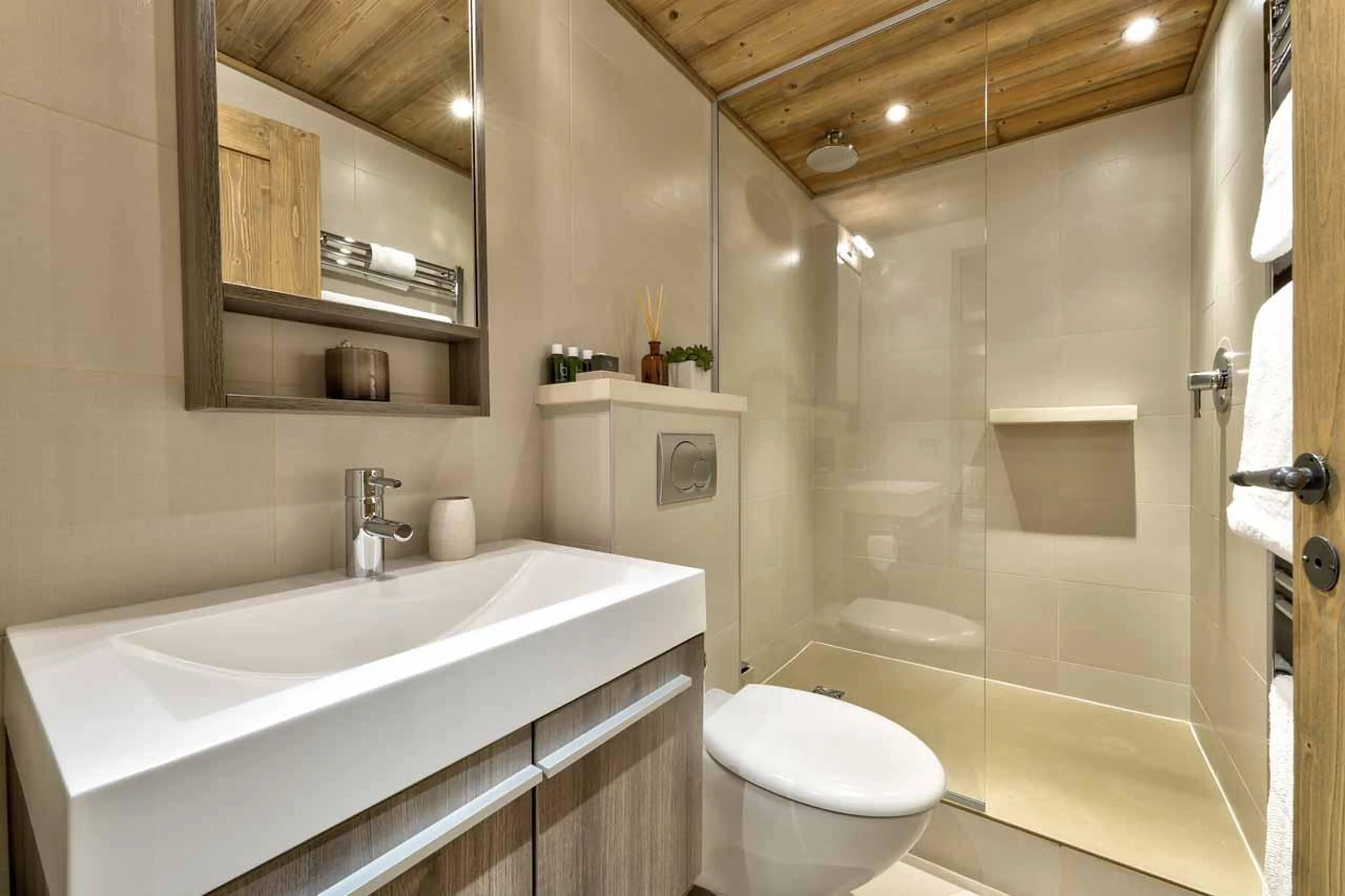 En-suite shower room at Chalet Floralie in St Martin de Belleville