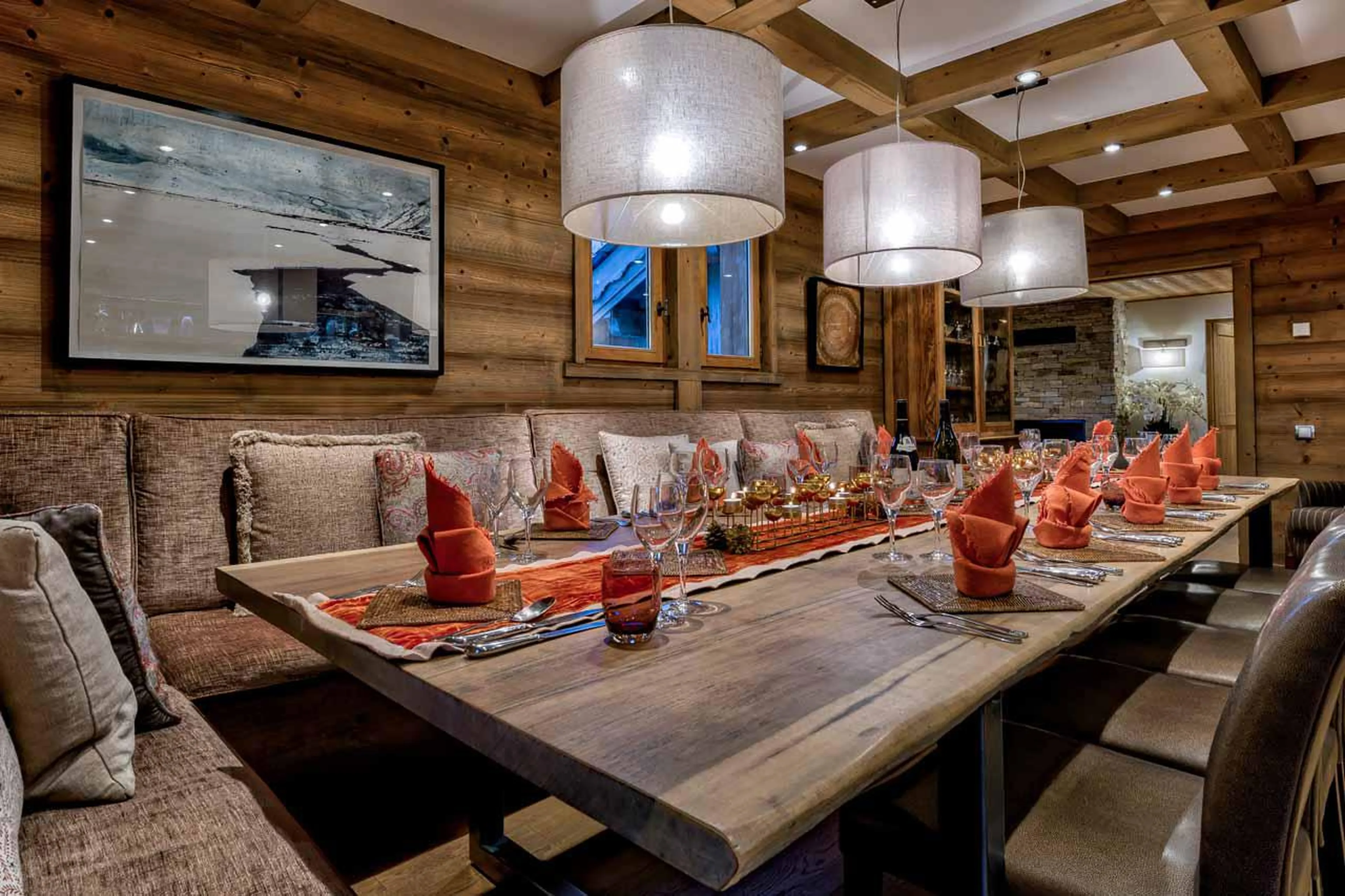 Elegant wooden dining table at Chalet Floralie in St Martin de Belleville