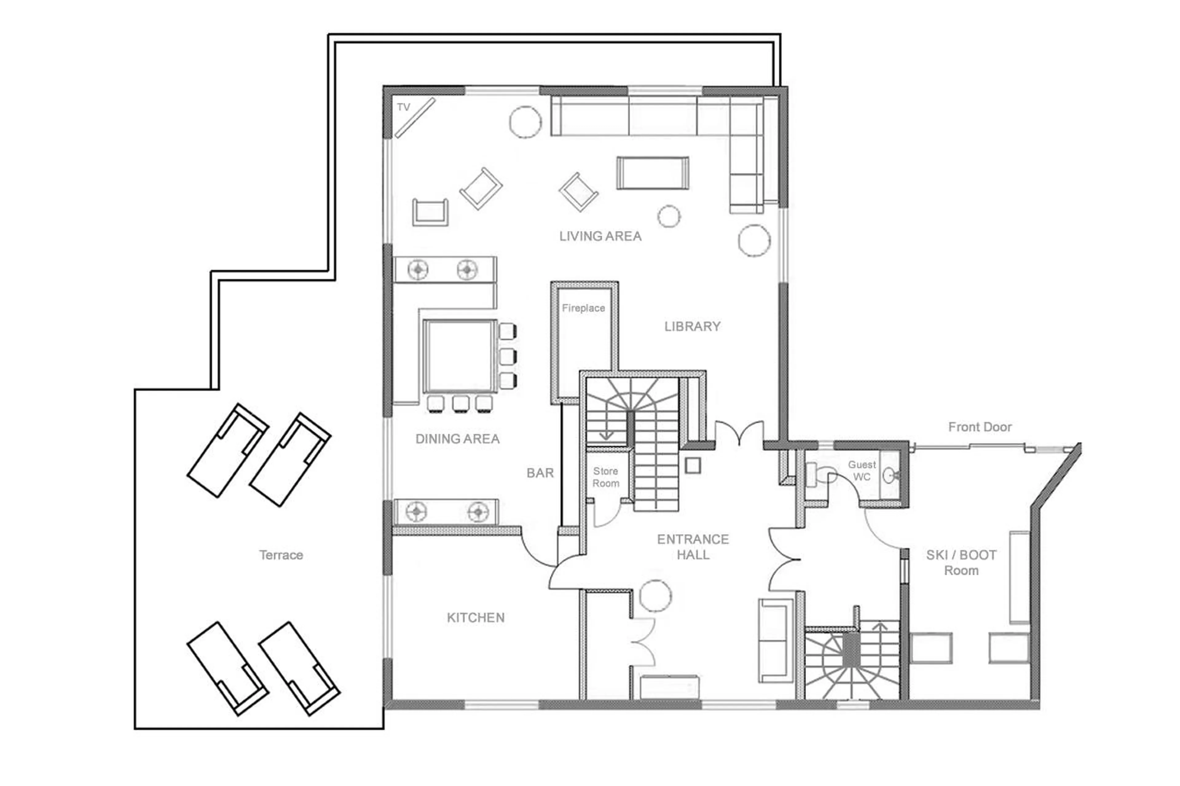 Level 0 floor plan of Chalet Foinbois in Meribel