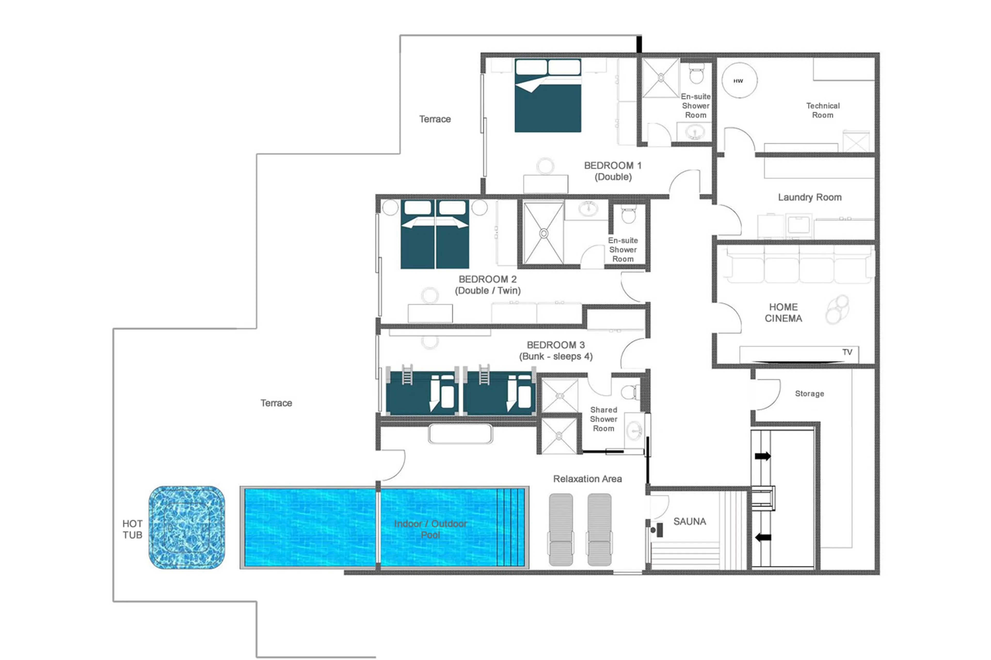 Level 0 floor plan of Chalet Foulon in Verbier
