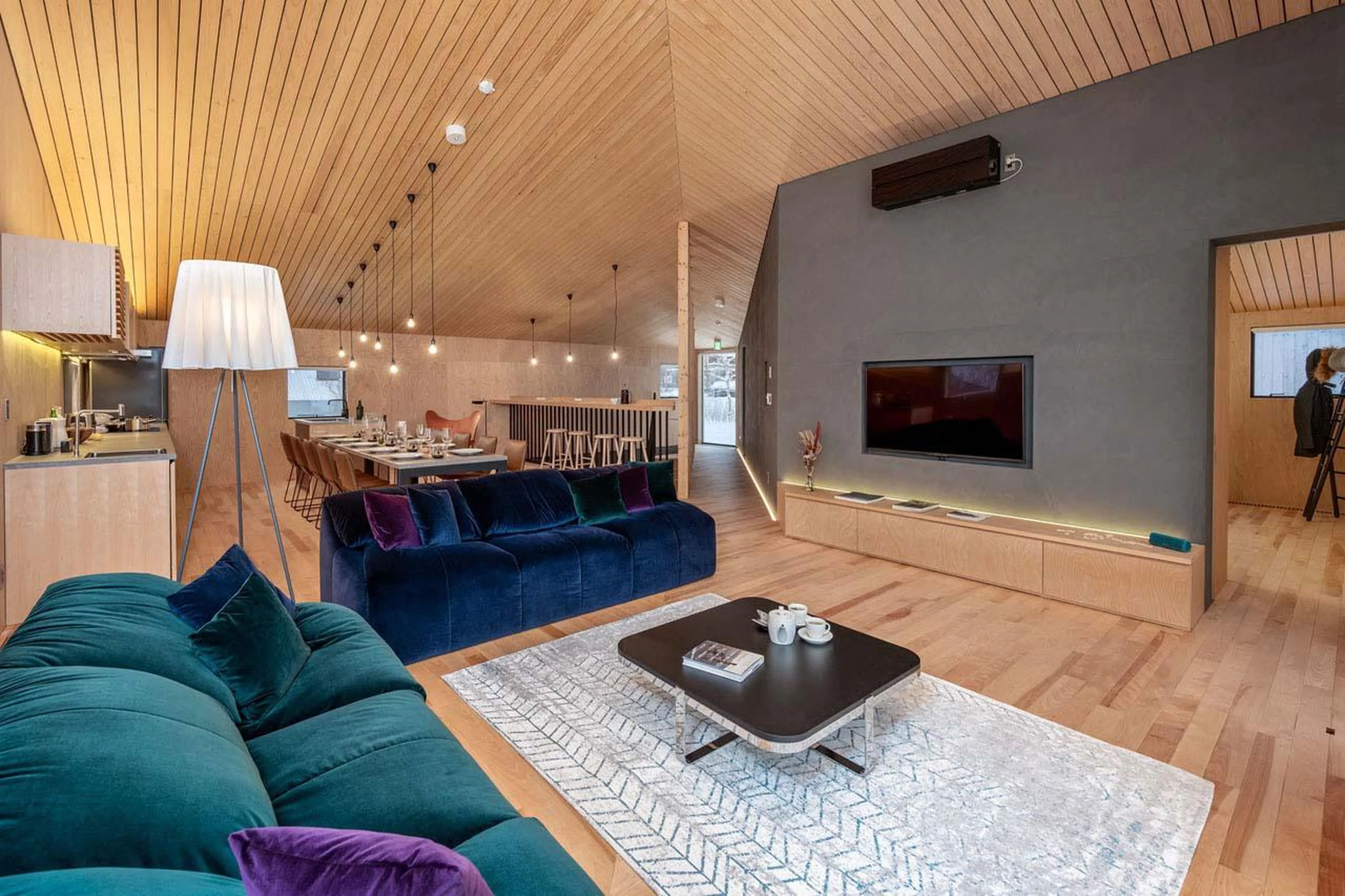 Sleek and modern living space at Chalet Foxwood B in Niseko