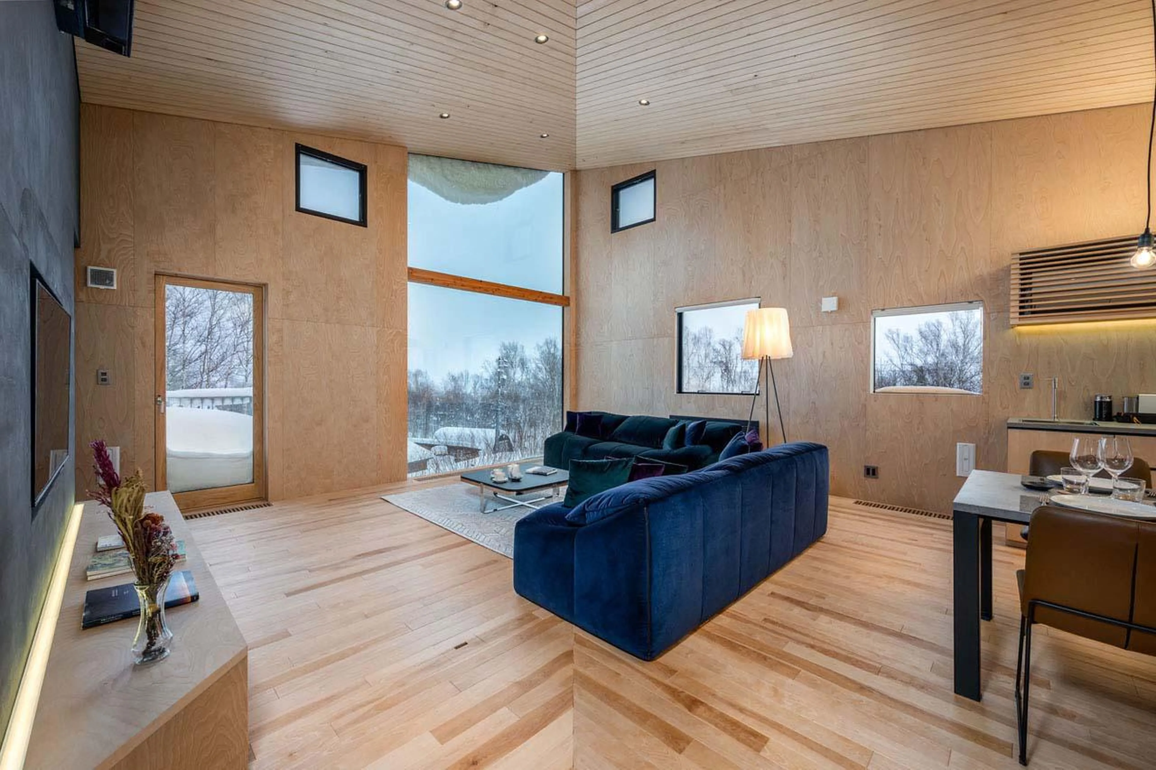 Open-plan living area at Chalet Foxwood B in Niseko