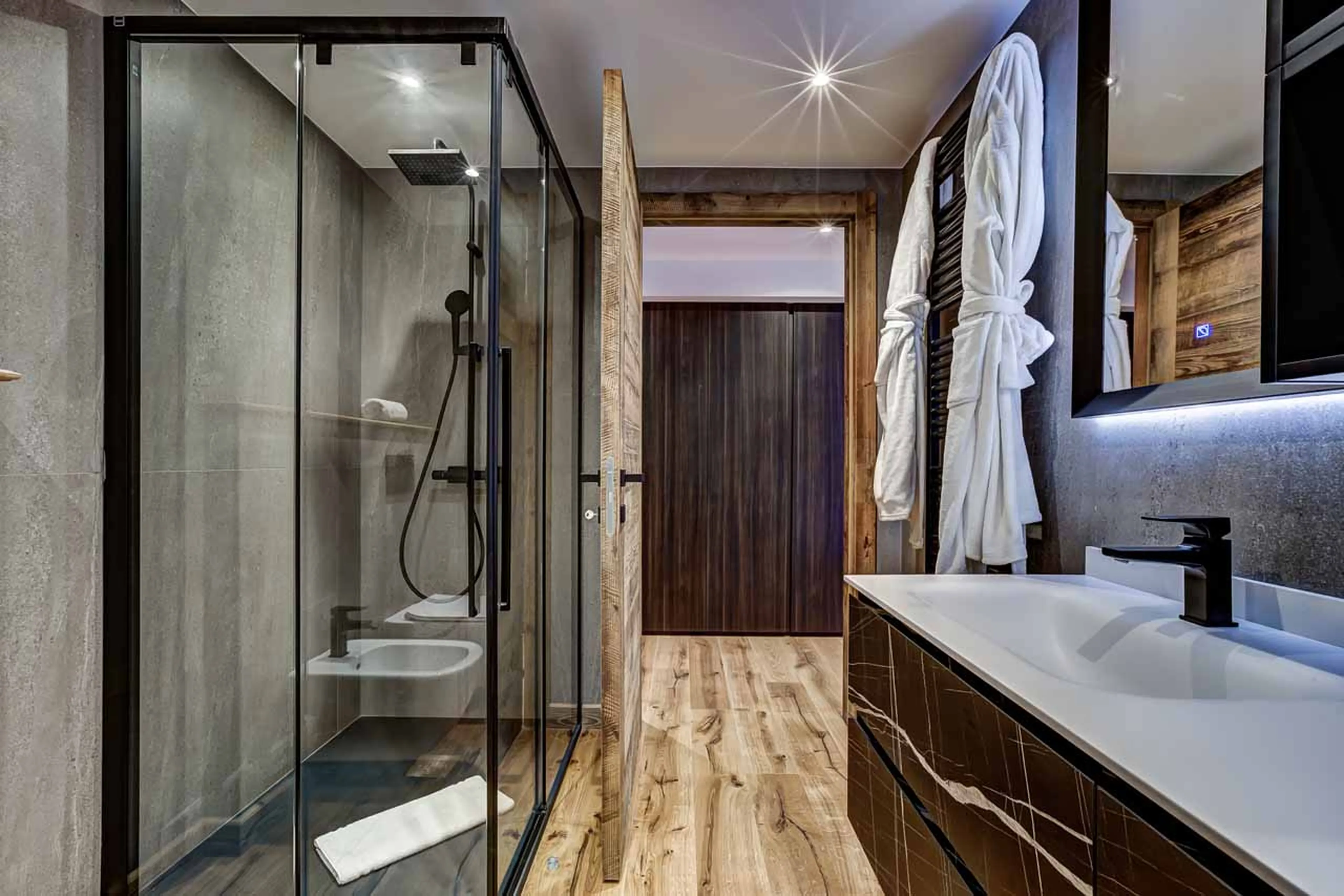 En-suite shower room at Chalet Freya in Chamonix