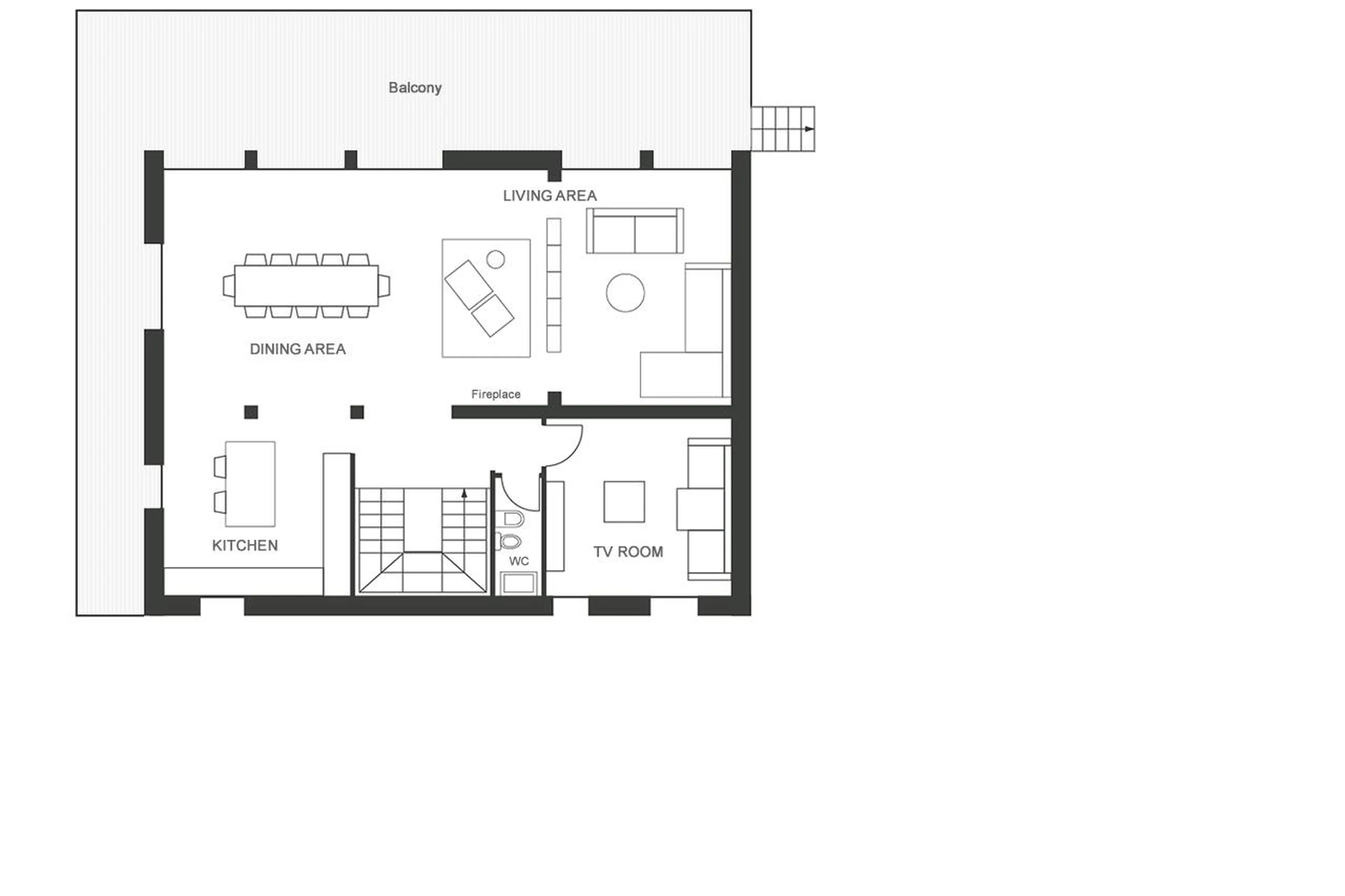 Level 1 floor plan of Chalet Freya in Chamonix