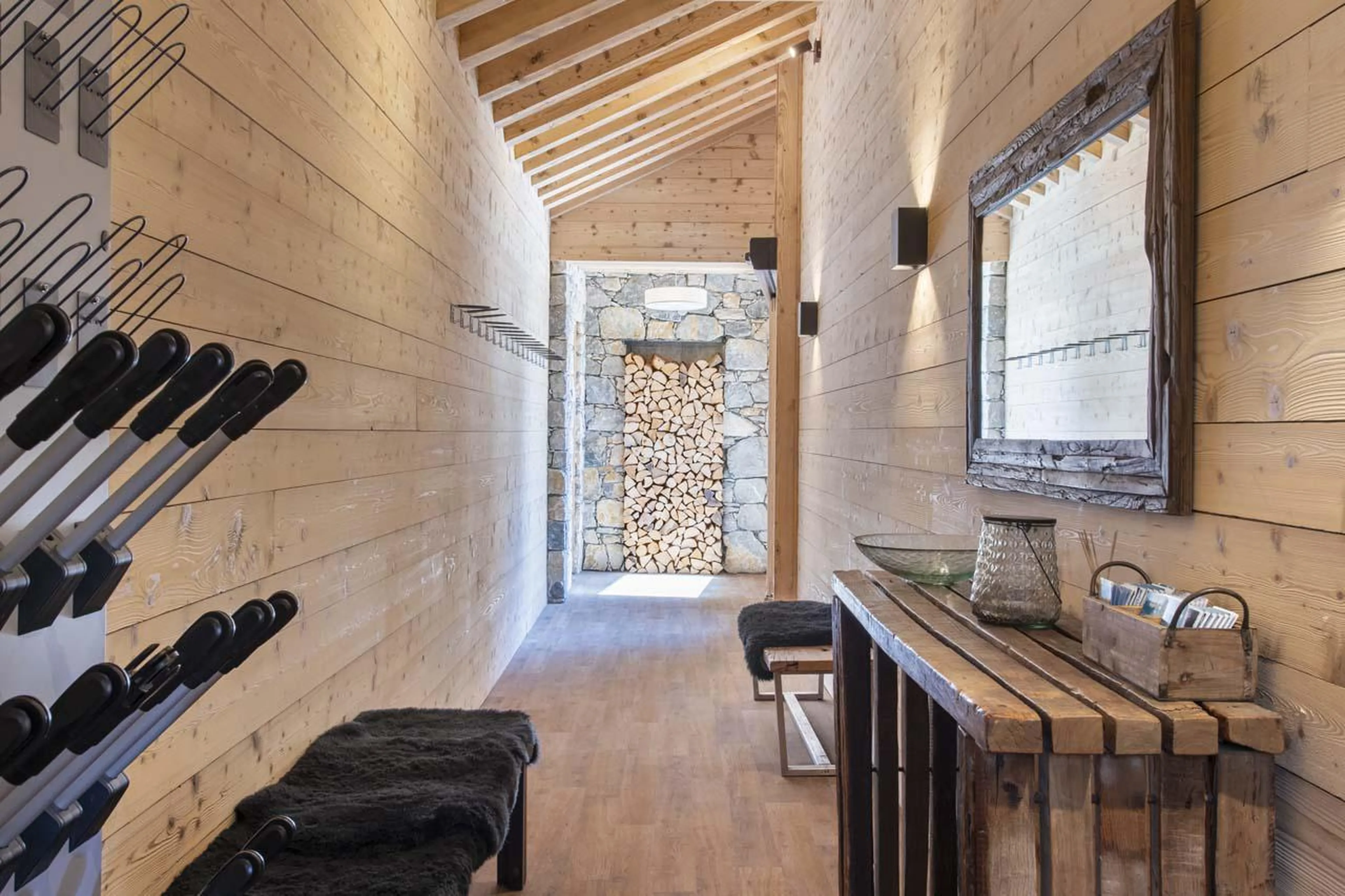 Ski storage space with boot warmers at Chalet Genepi in Meribel