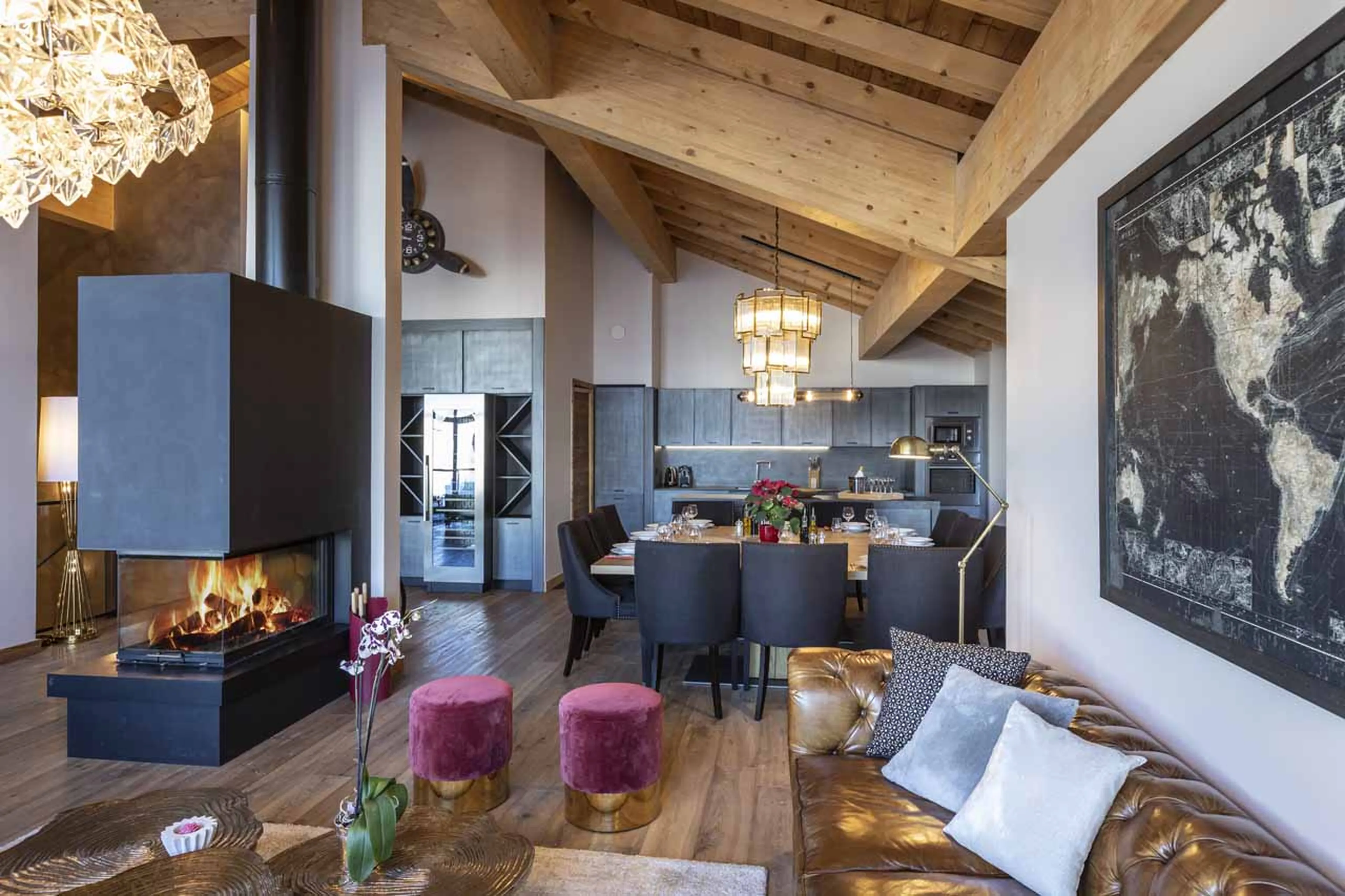 Spacious living and dining area at Chalet Golden Jubilee in Val Thorens
