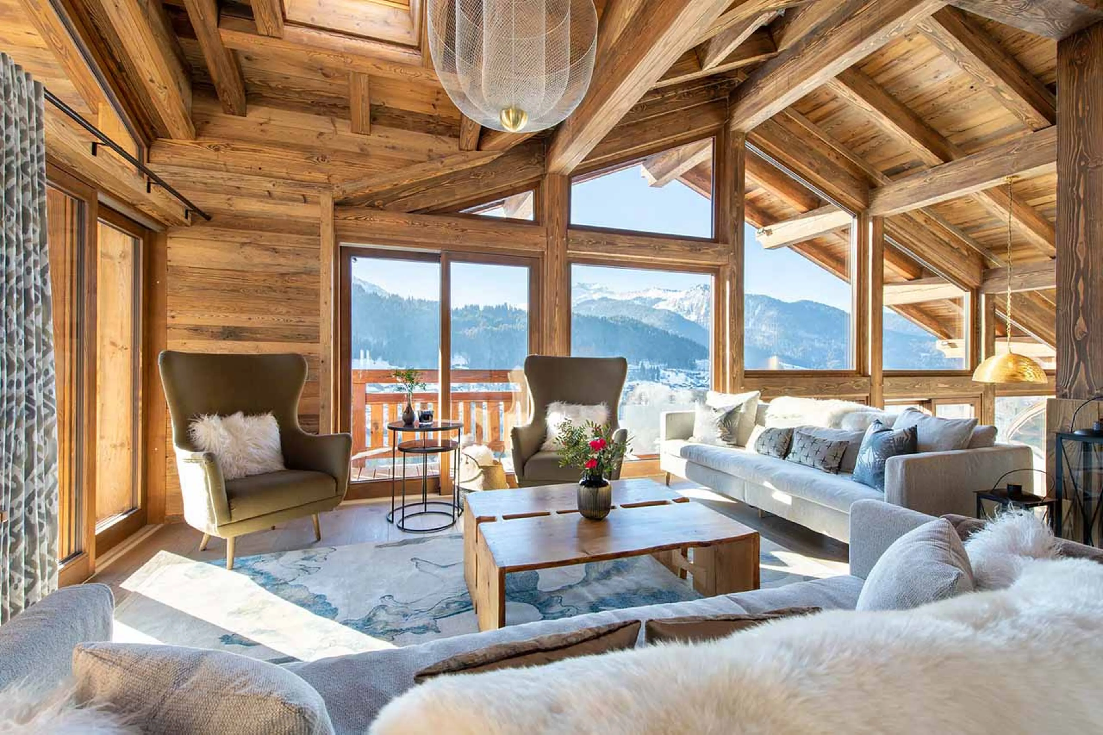 Open plan living area at Chalet Goldilocks in Morzine