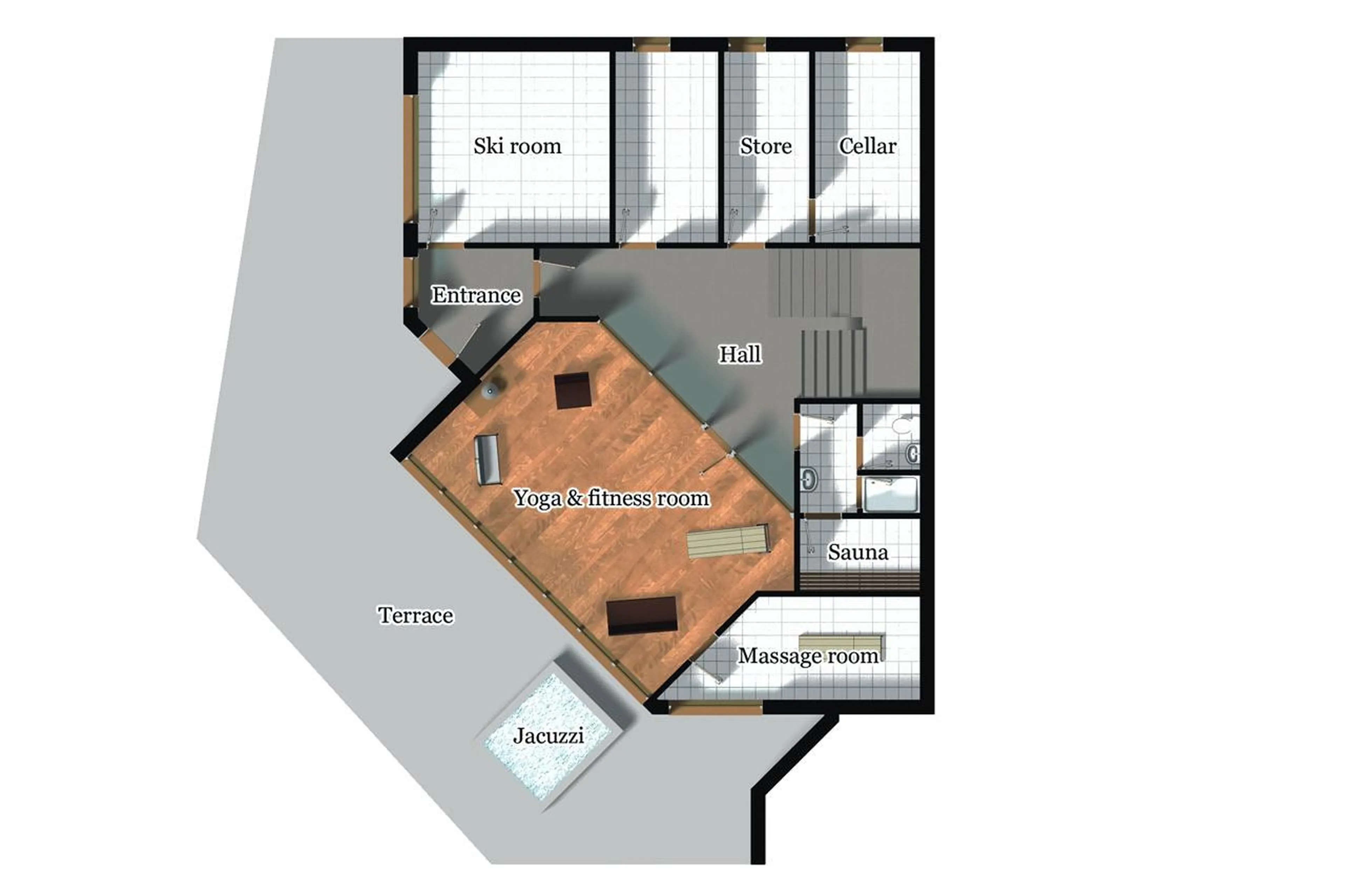 Level 0 floor plan of Chalet Grace in Zermatt