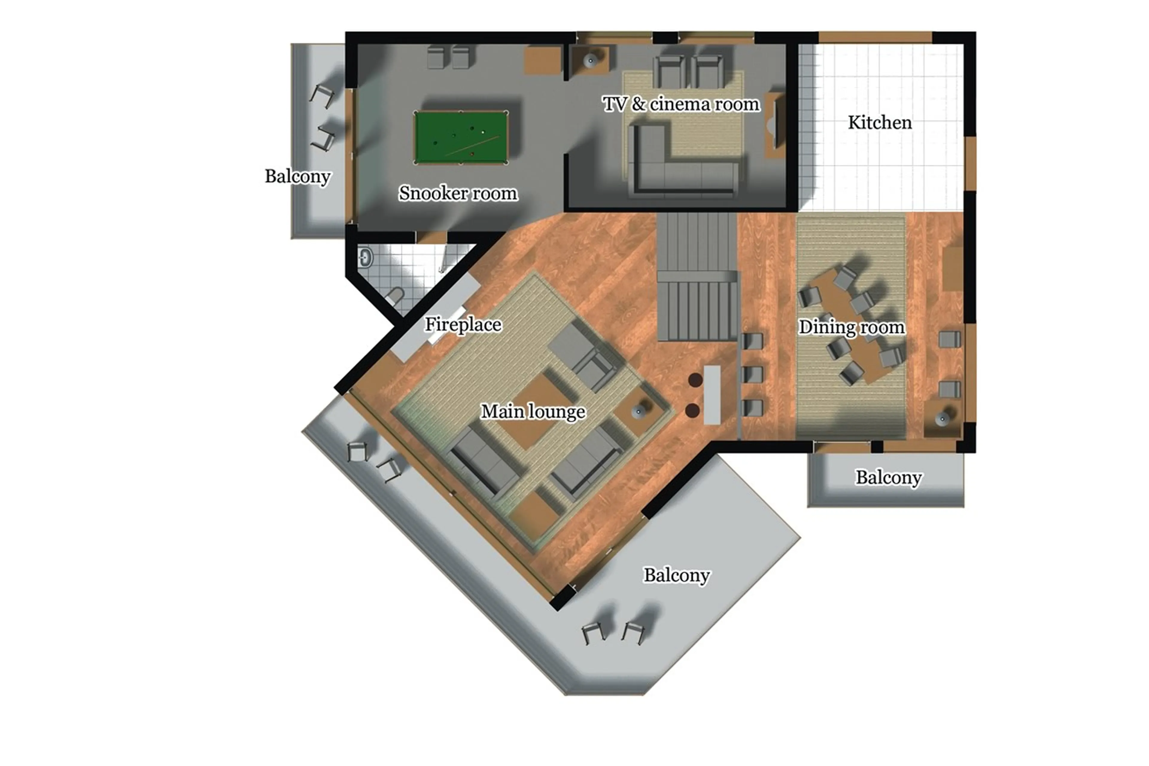 Level 2 floor plan of Chalet Grace in Zermatt