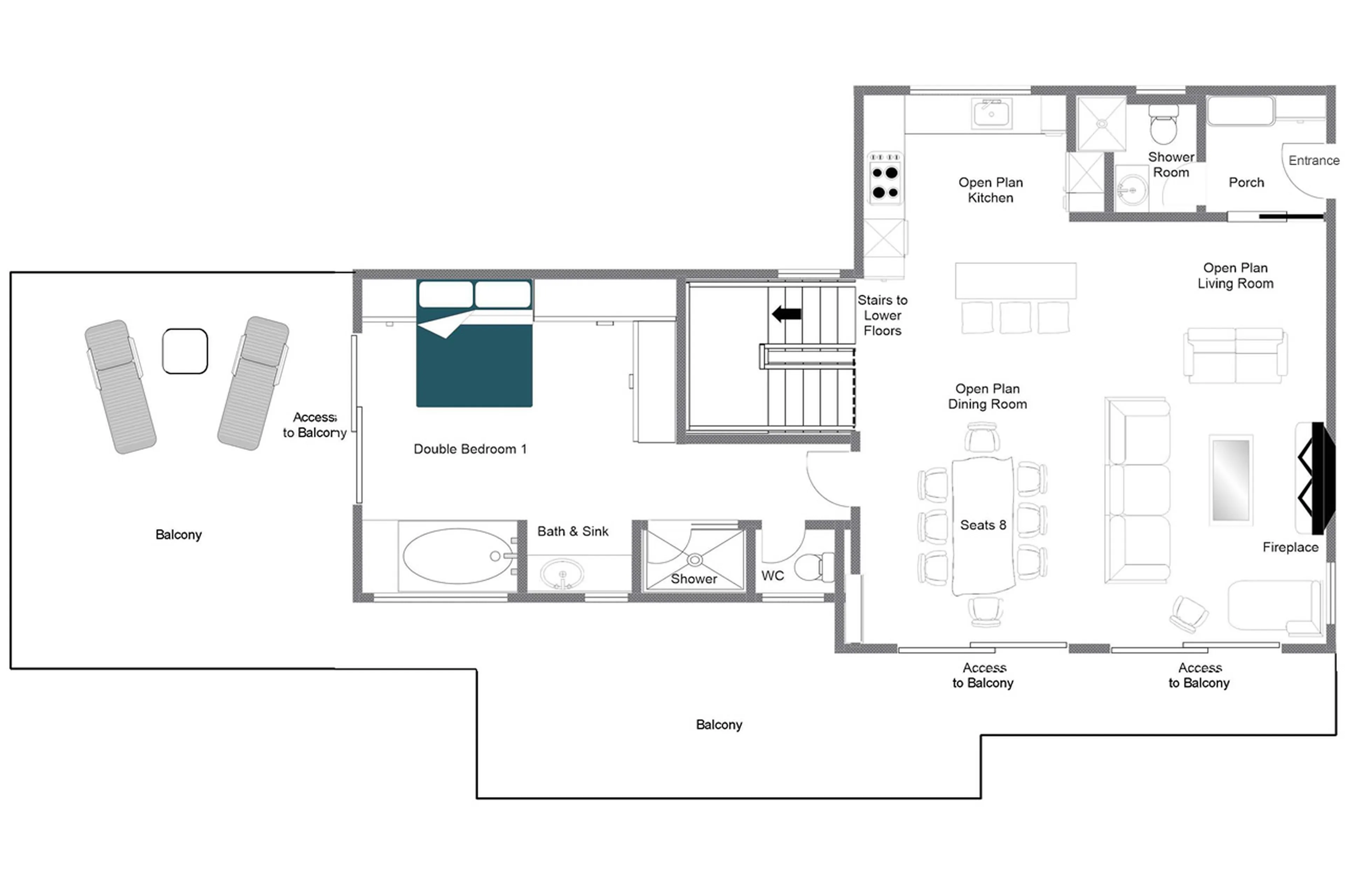 Level 1 floor plan of Chalet Grand Coeur in Verbier