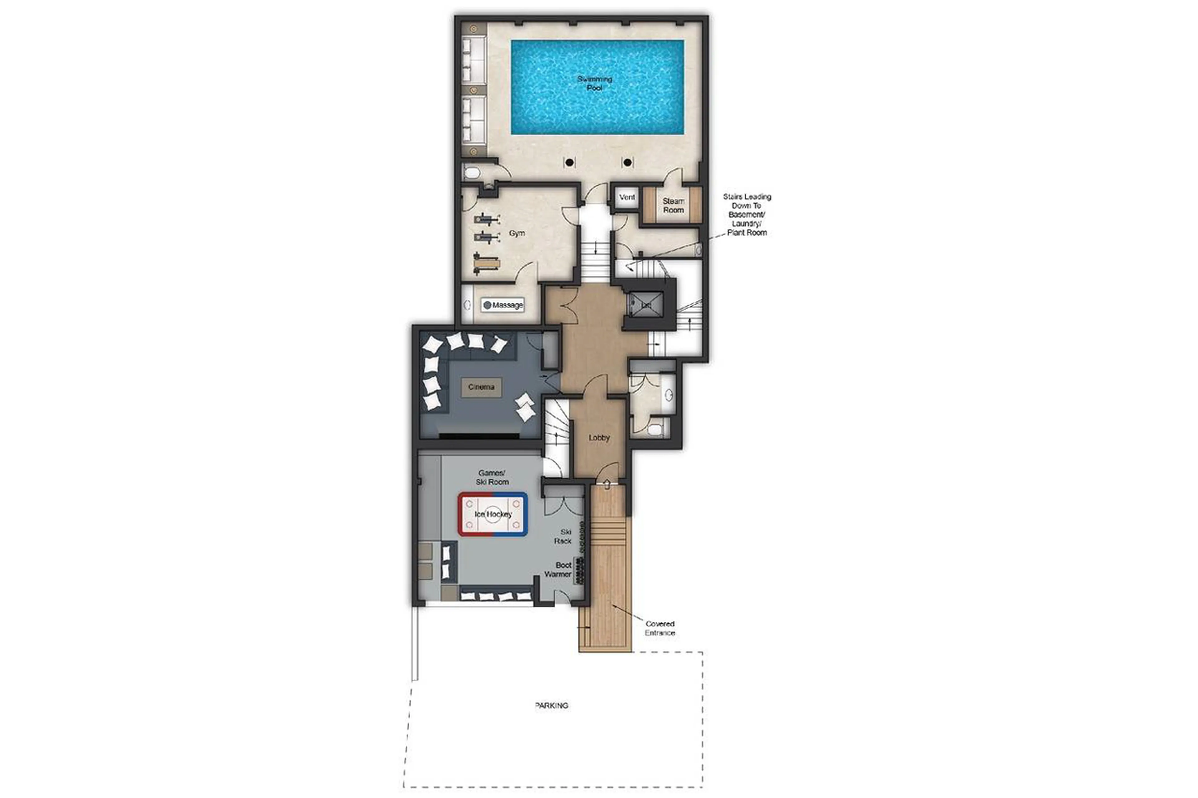 Level 0 floor plan of Chalet La Grande Roche in Courchevel 1850