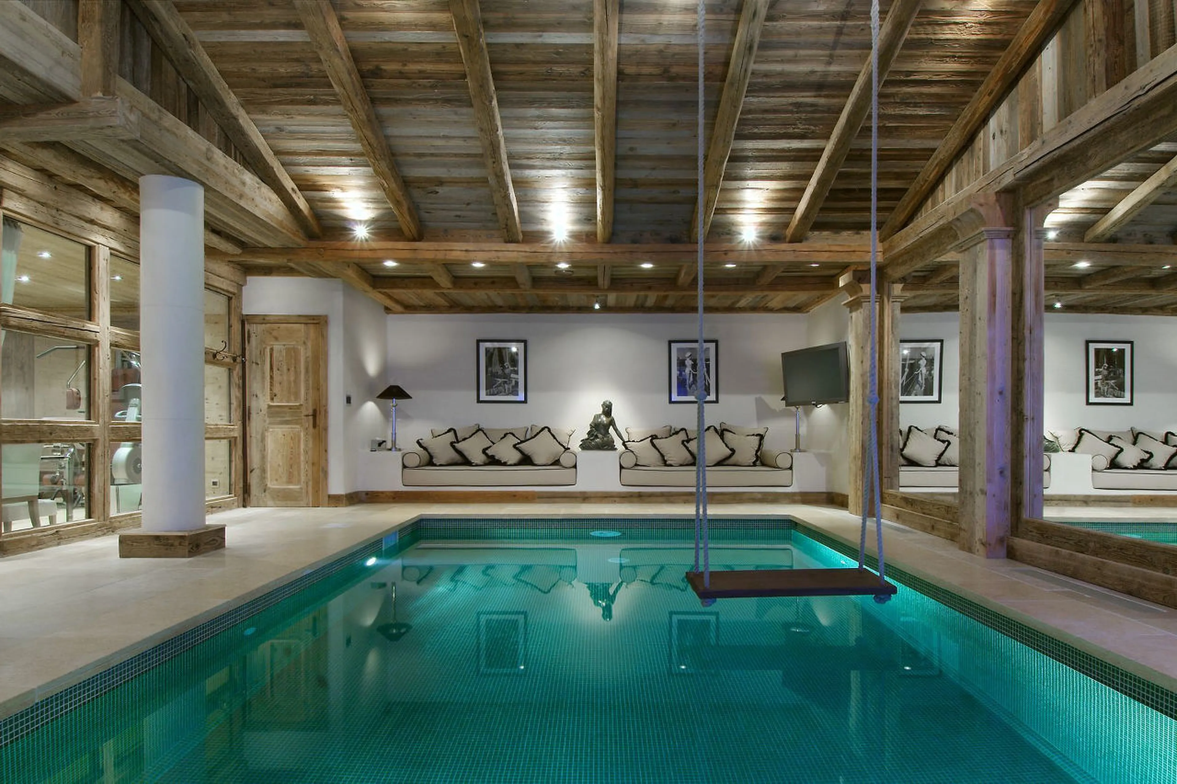 Swimming pool with a unique overhead swing in Chalet La Grande Roche in Courchevel 1850