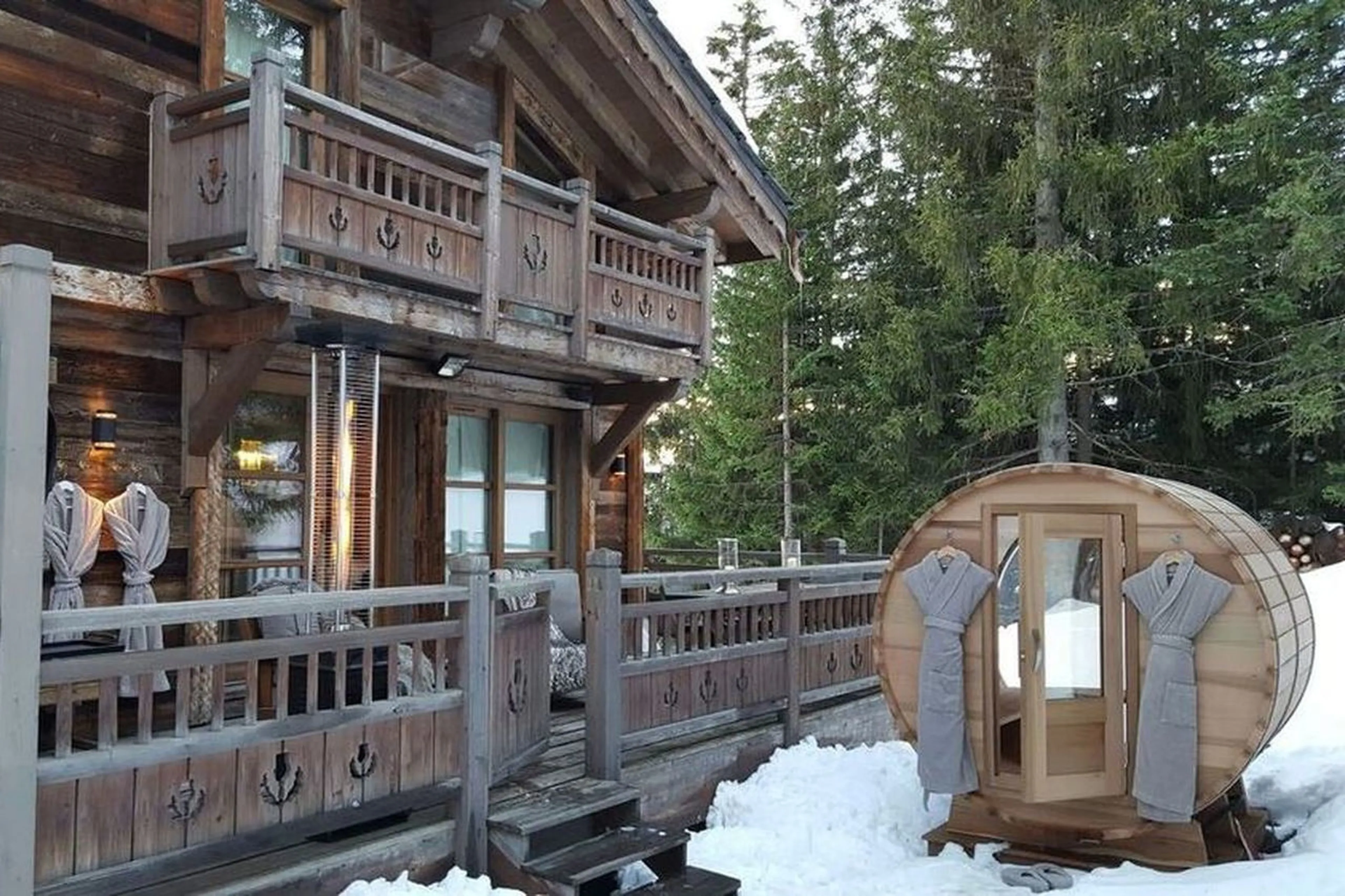 Traditional outdoor sauna with a modern twist in Chalet La Grande Roche in Courchevel 1850