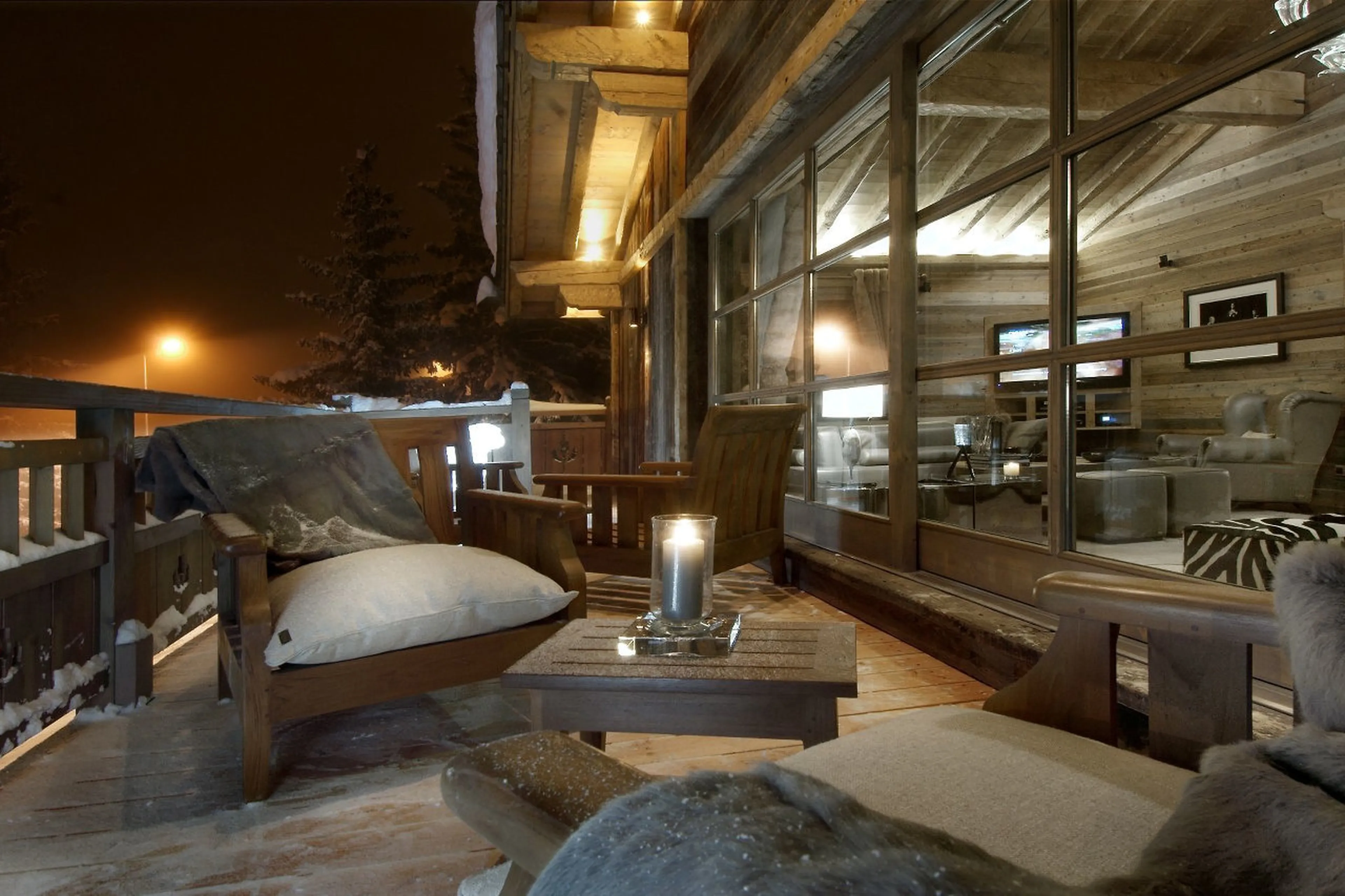 Furnished balcony open to the living area of Chalet La Grande Roche in Courchevel 1850