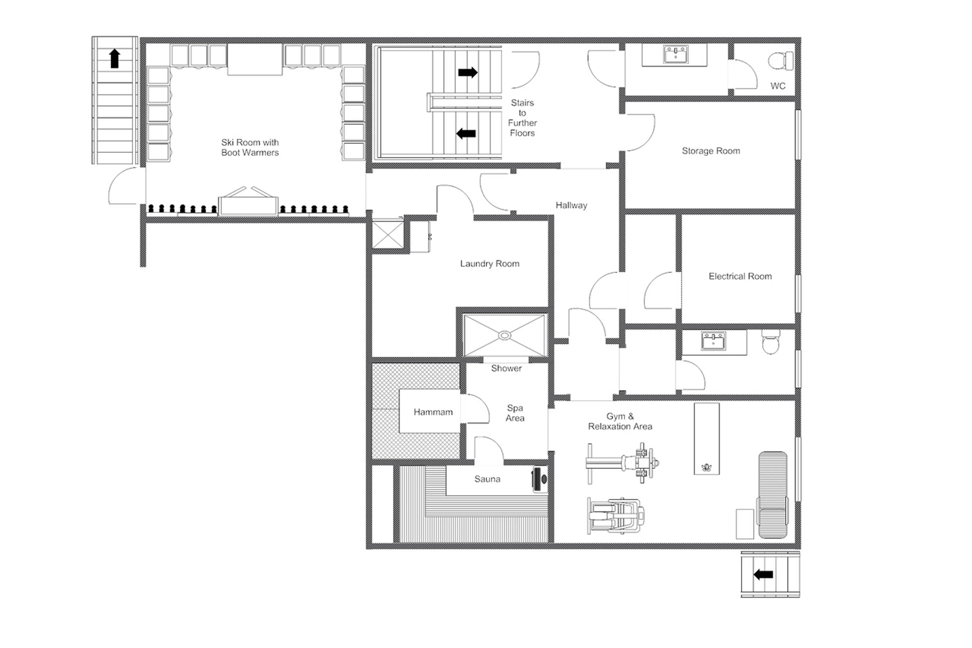 Level -1 floor plan of Chalet Griffin in St Anton