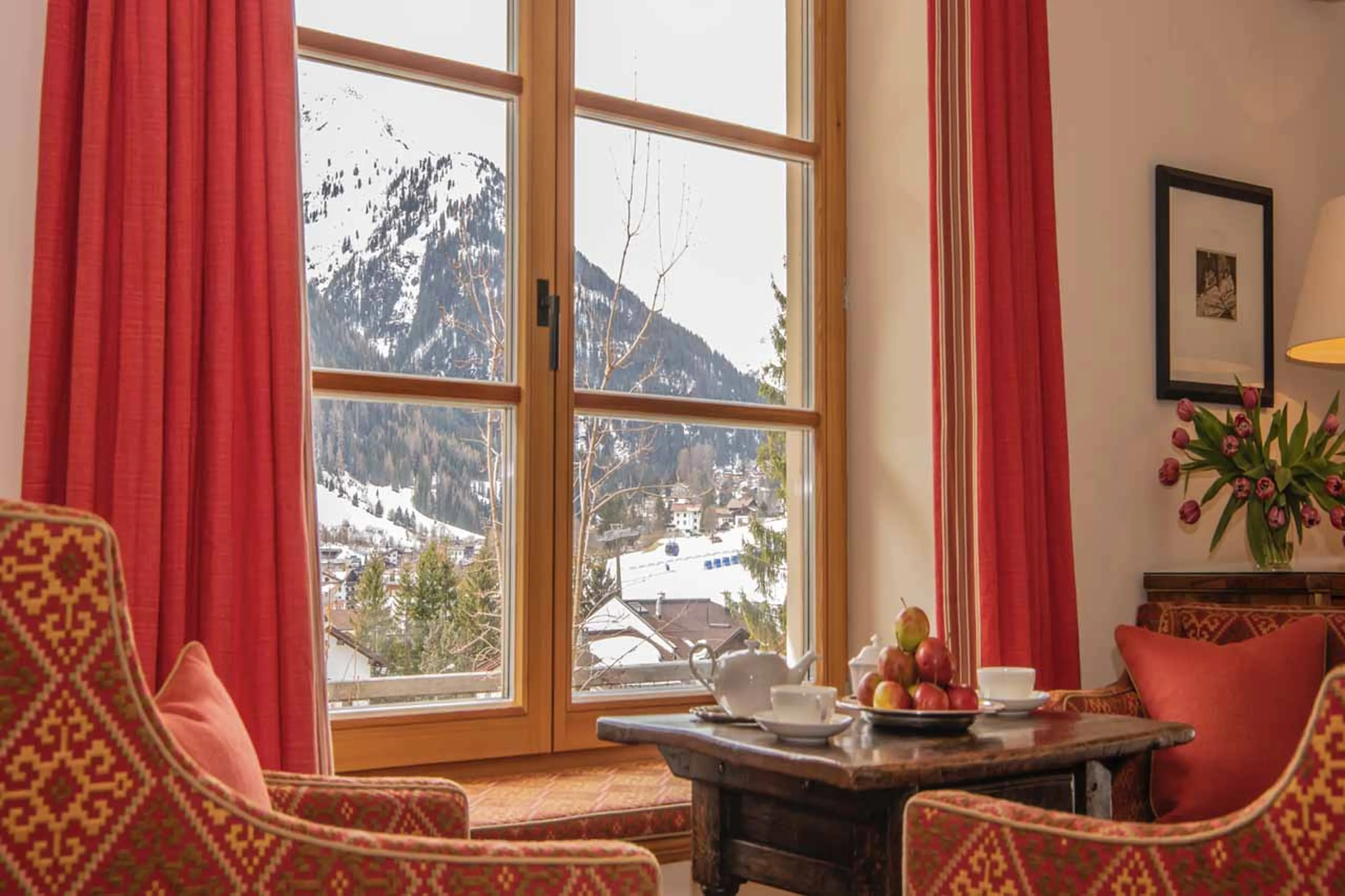 Mountain views from living room of Chalet Griffin in St Anton