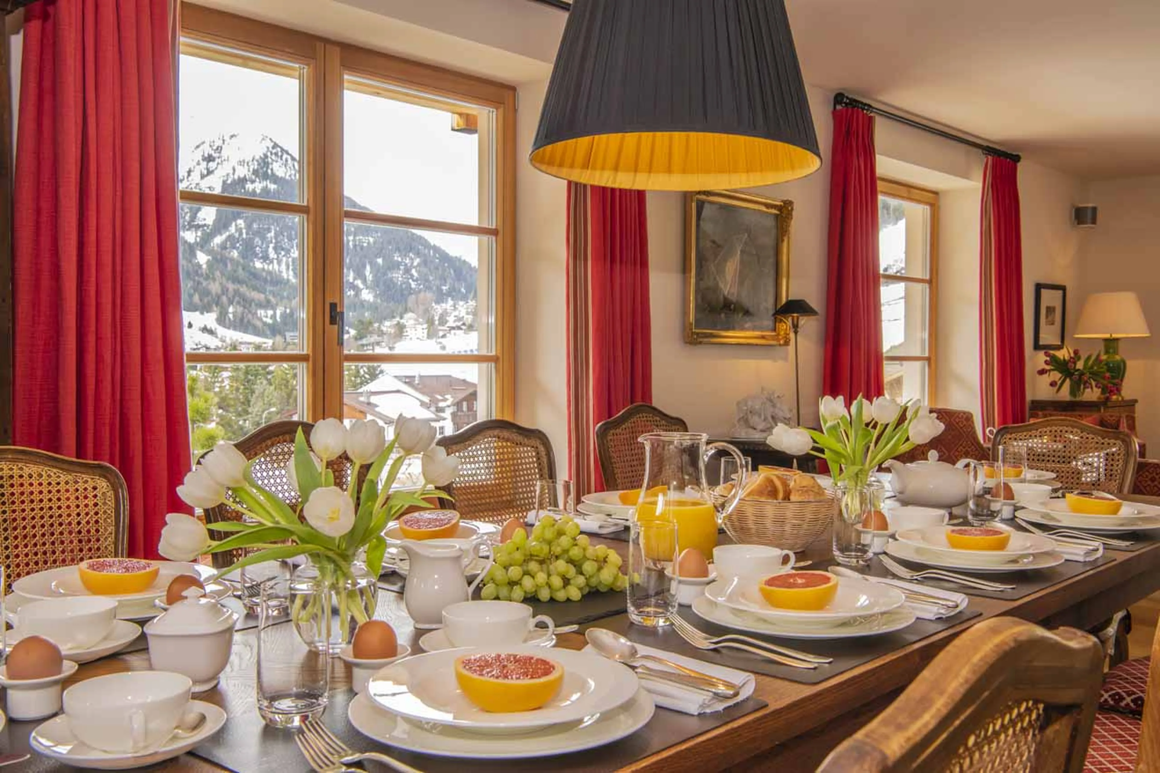 Mountain views from dining table at Chalet Griffin in St Anton