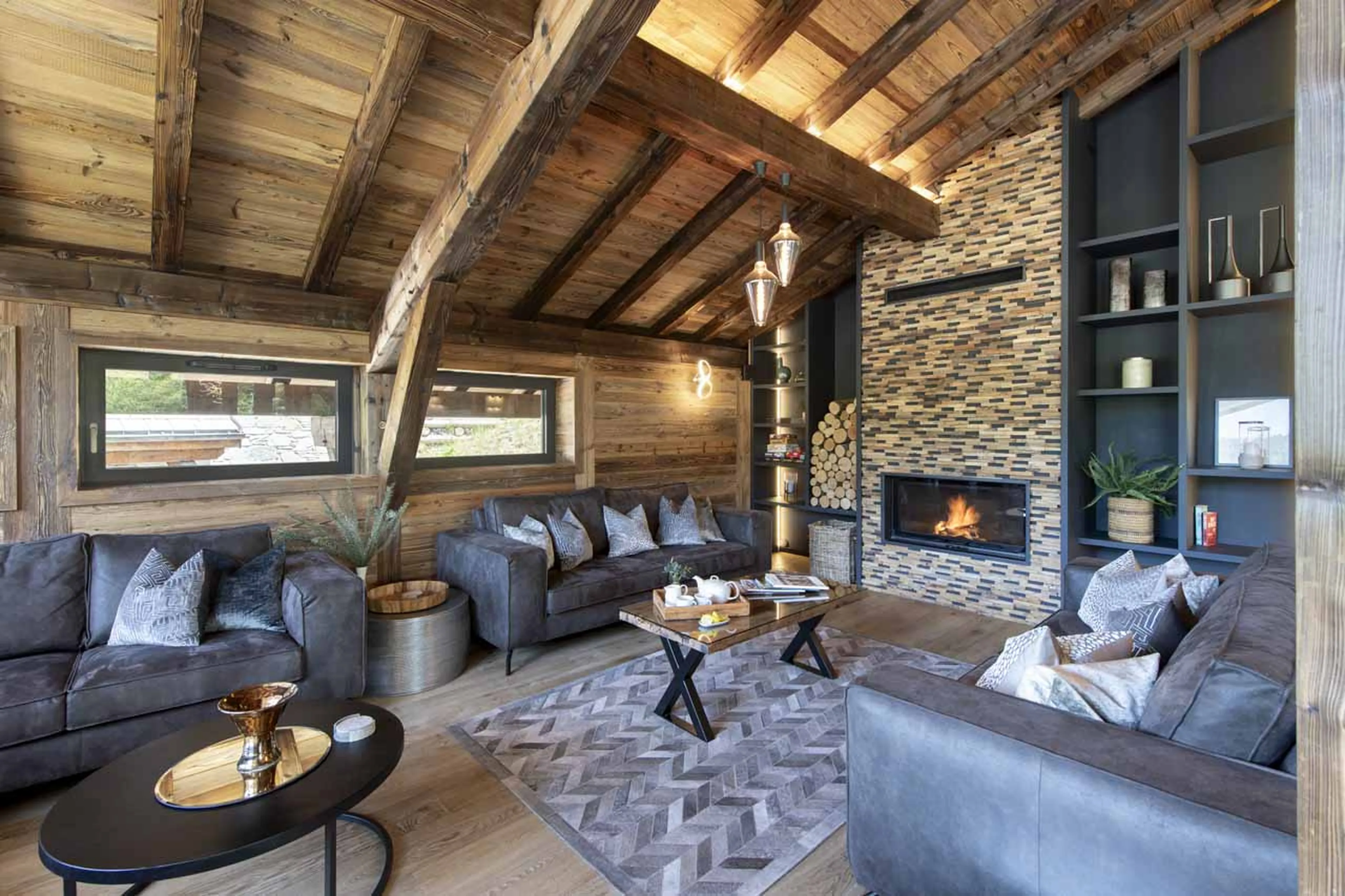 Sofas in living area of Chalet Griffonner in Morzine