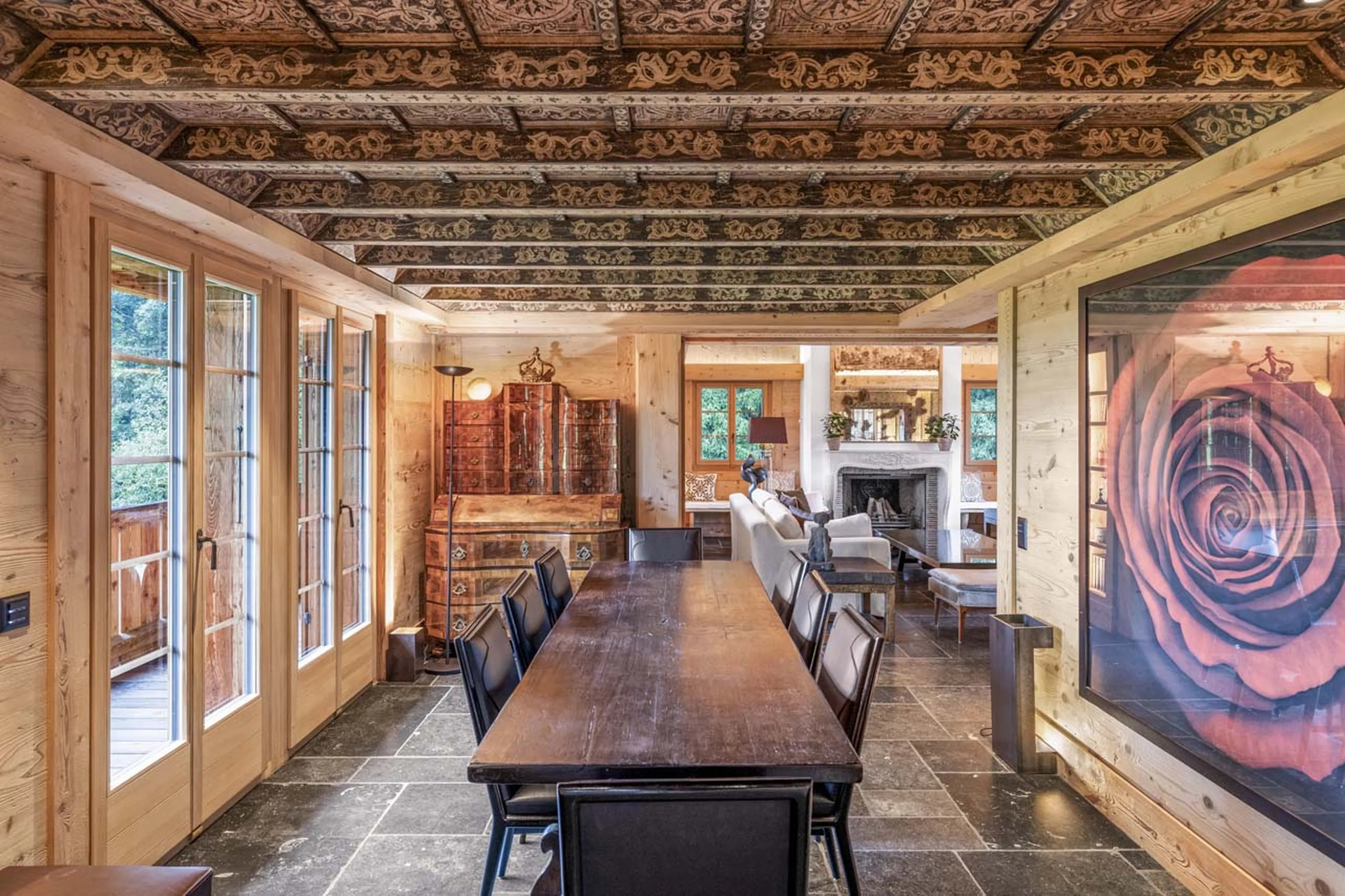 Artwork in dining area at Chalet Gruben in Gstaad