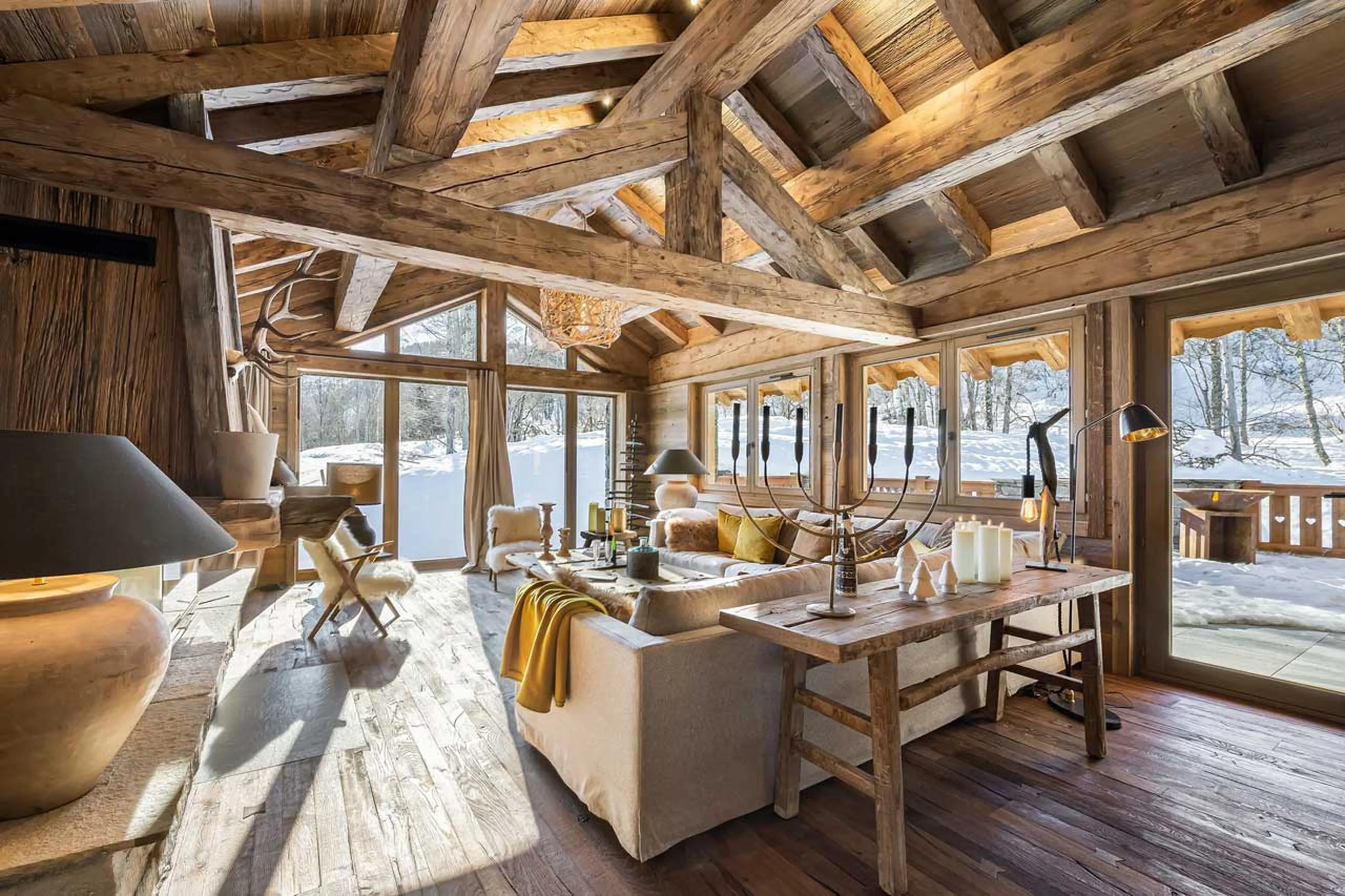 Access to terrace from living area of Chalet Haapiti in Meribel