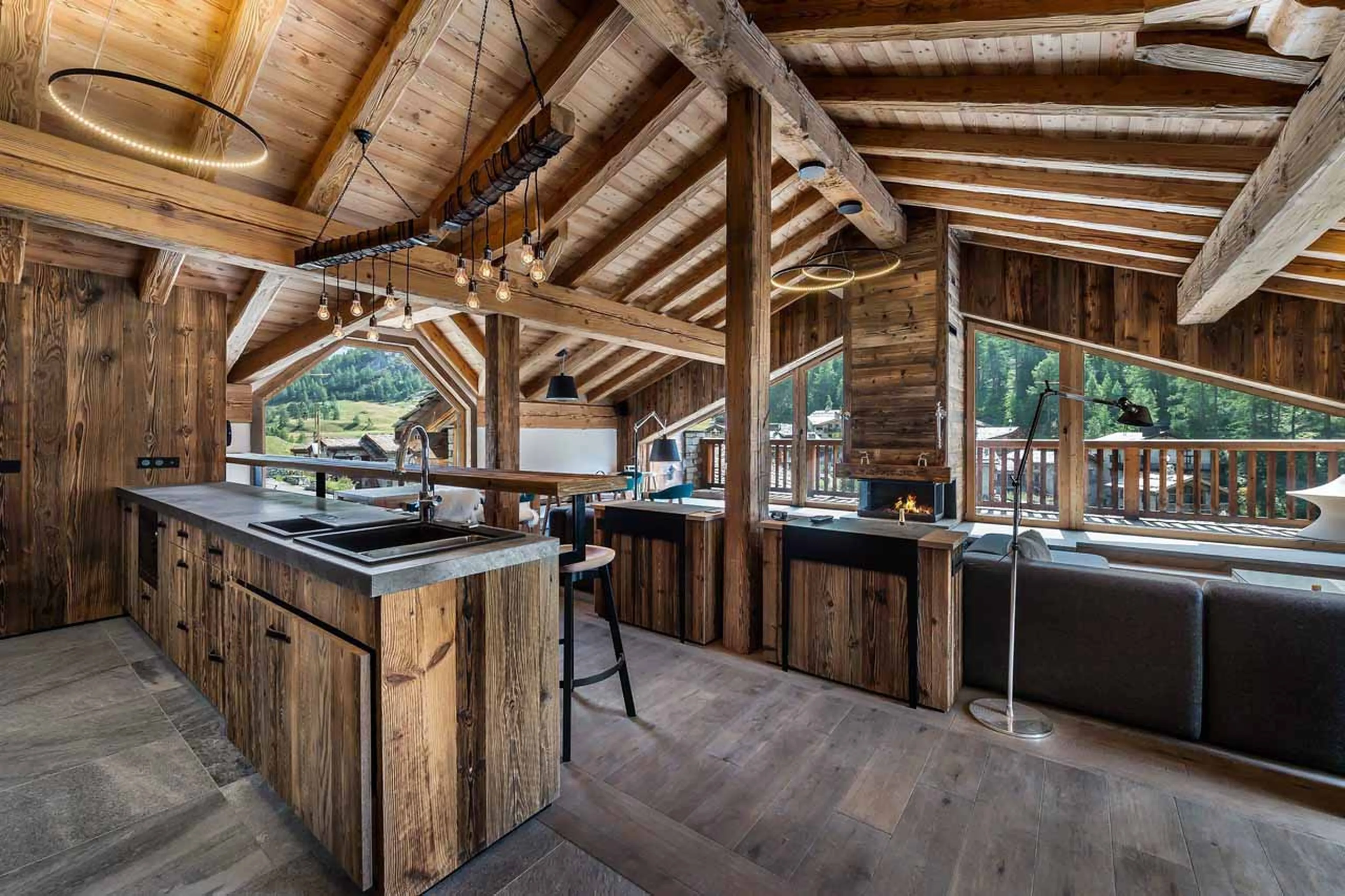 Kitchen with breakfast bar at Chalet Hermine Blanche in Val d'Isere