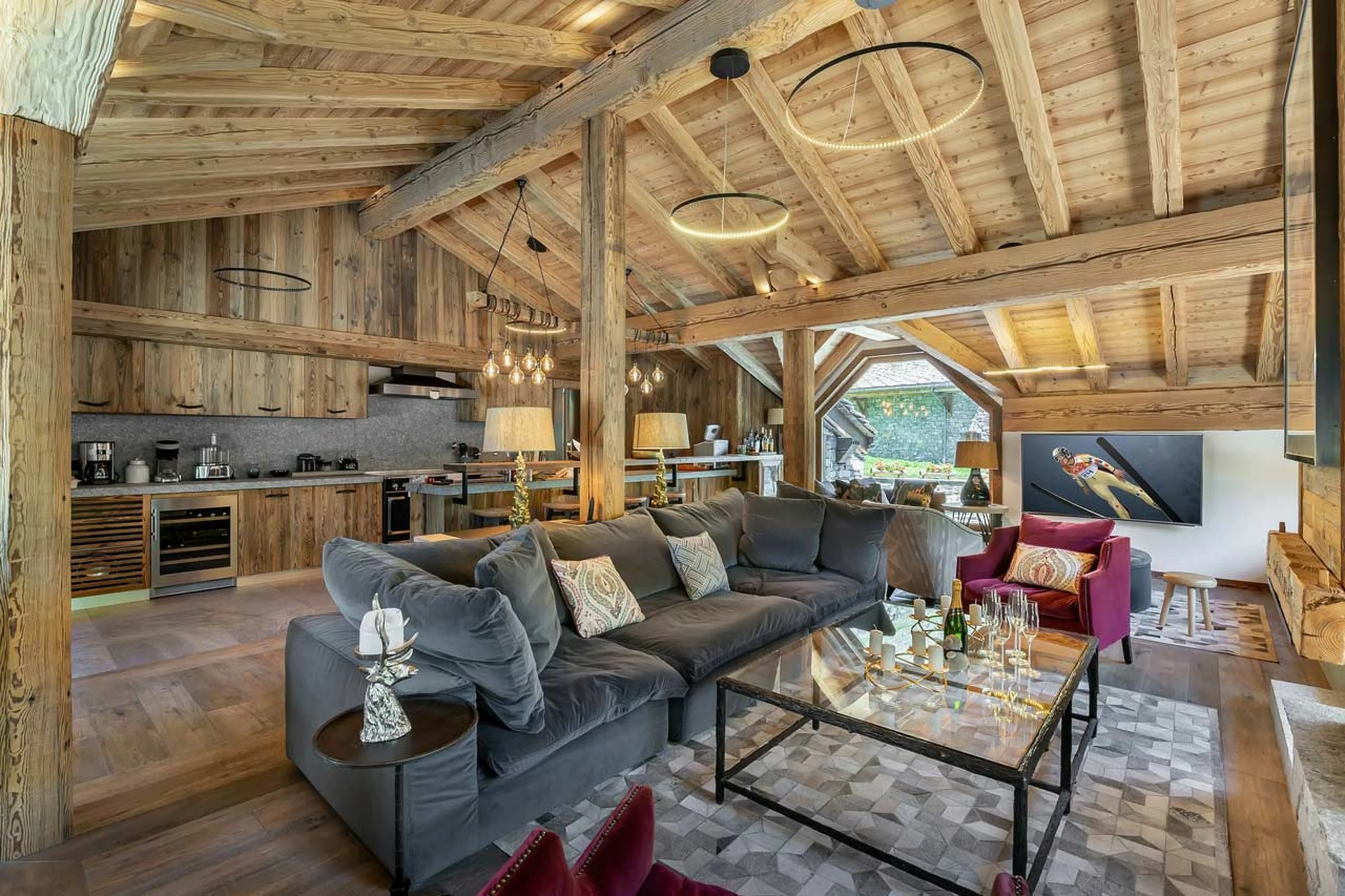 Spacious living area with TV at Chalet Hermine Blanche in Val d'Isere
