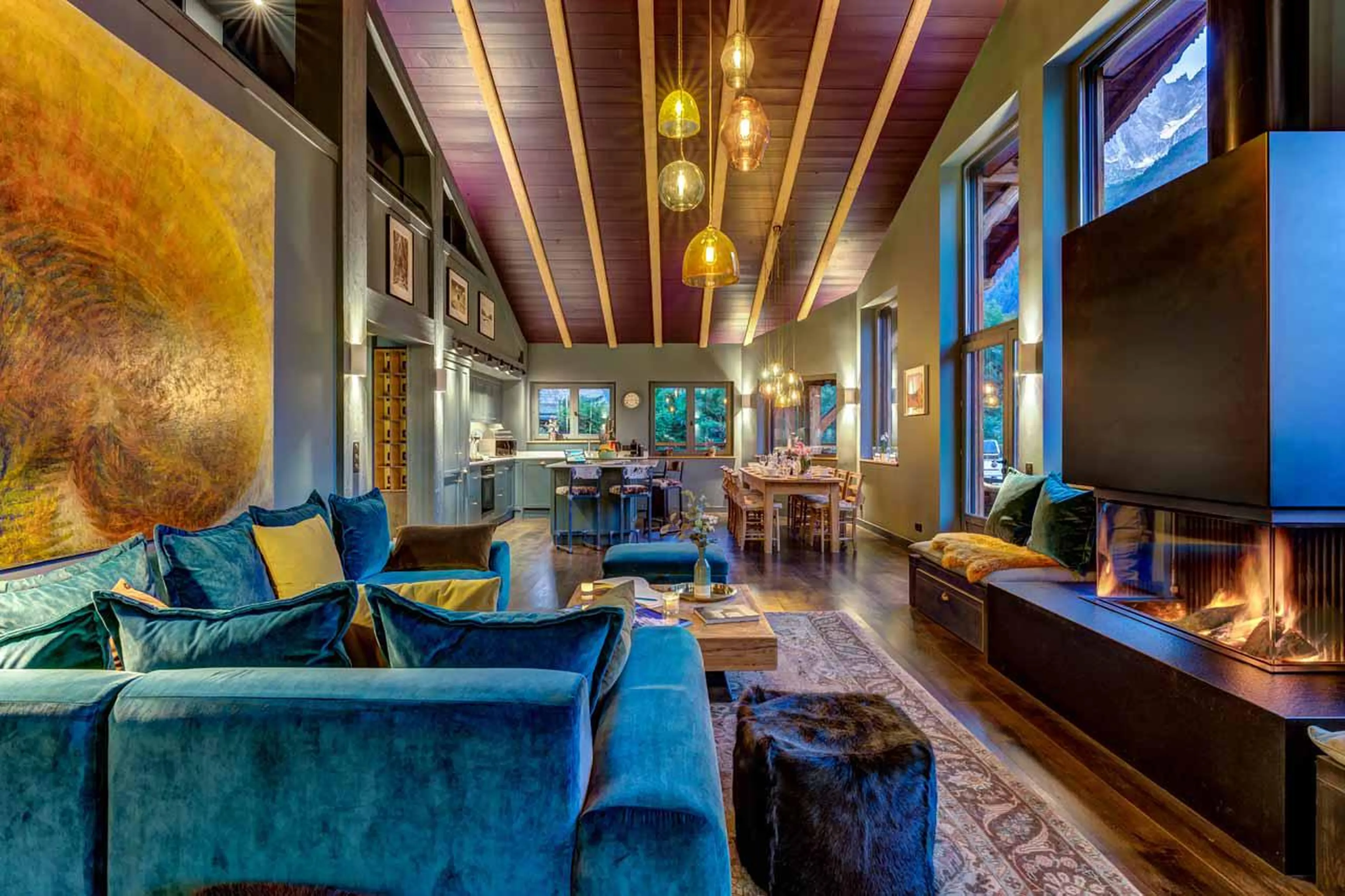 Sofa area at Hibou in Chamonix