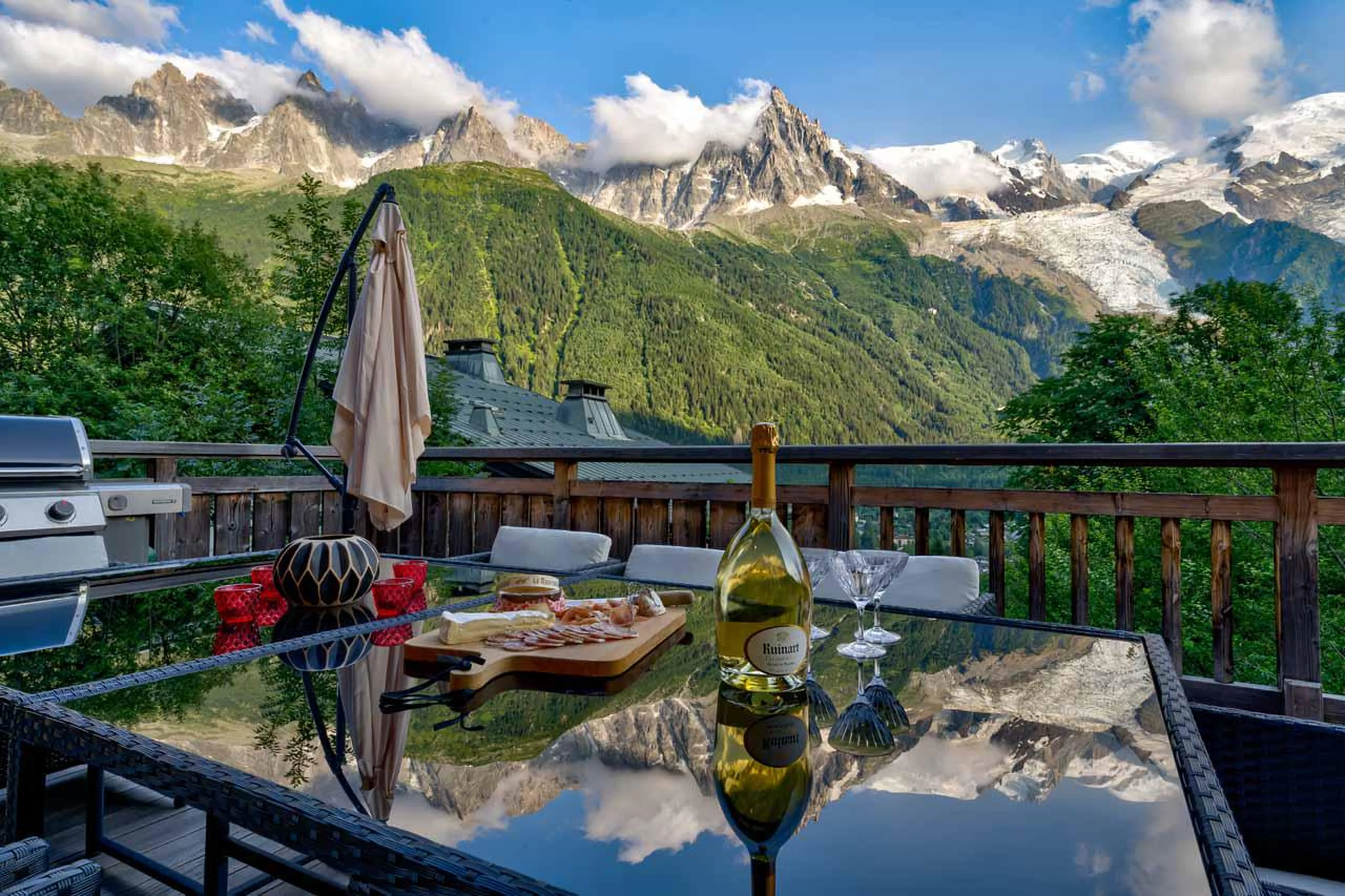 Dining on the terrace at Hibou in Chamonix