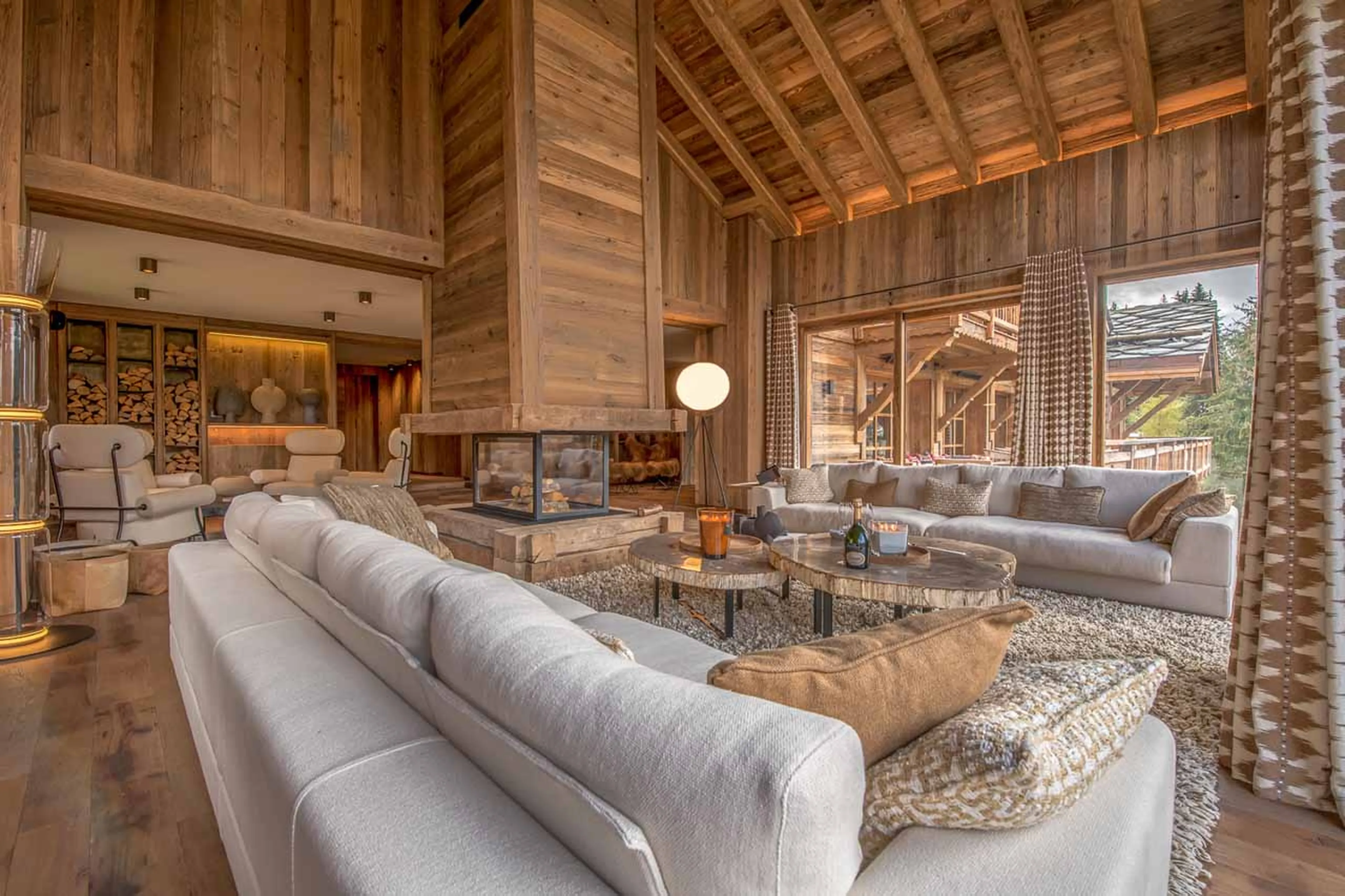 Living area fireplace at Chalet Himalaya in Meribel