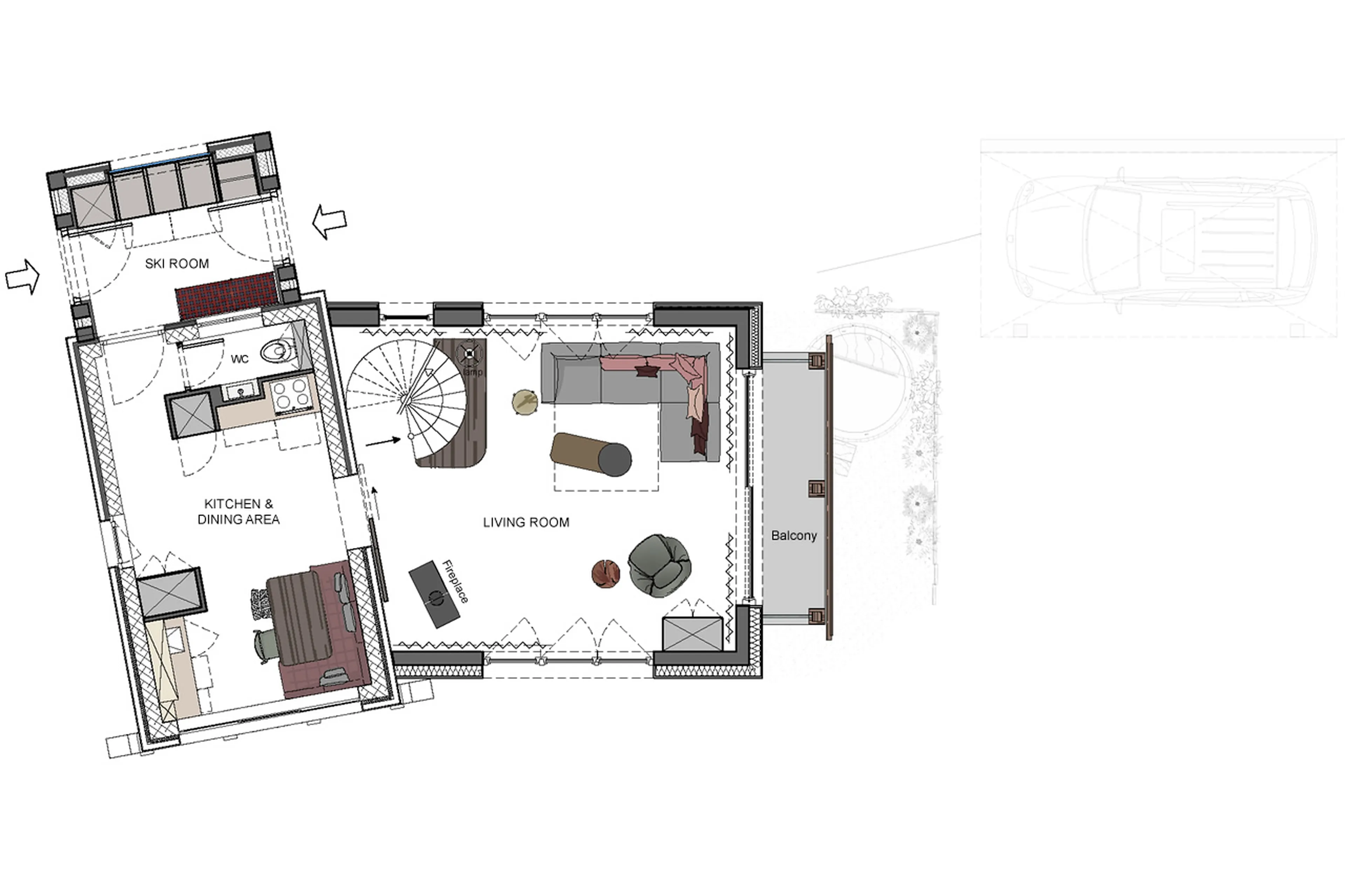 Upper ground floor plan of Chalet Ikamiut in Courchevel 1550