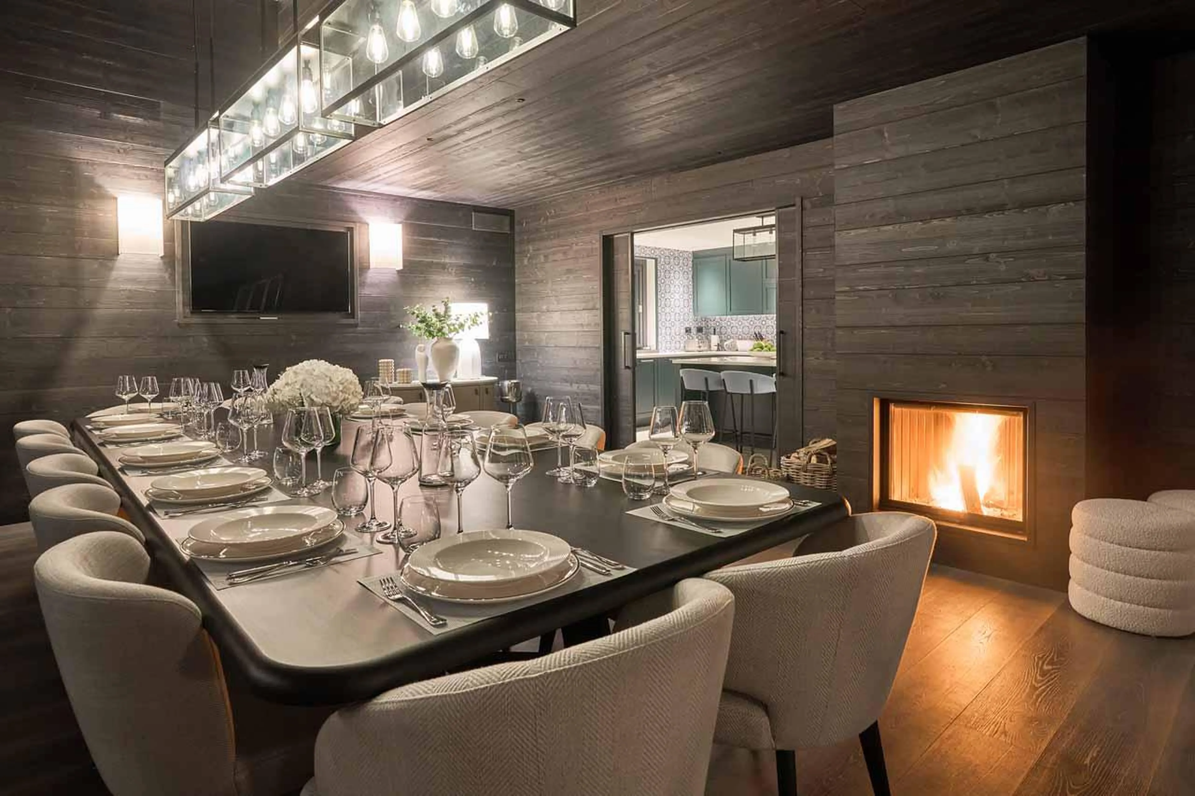 Wood burning fireplace at Chalet Il Gufo in Cervinia