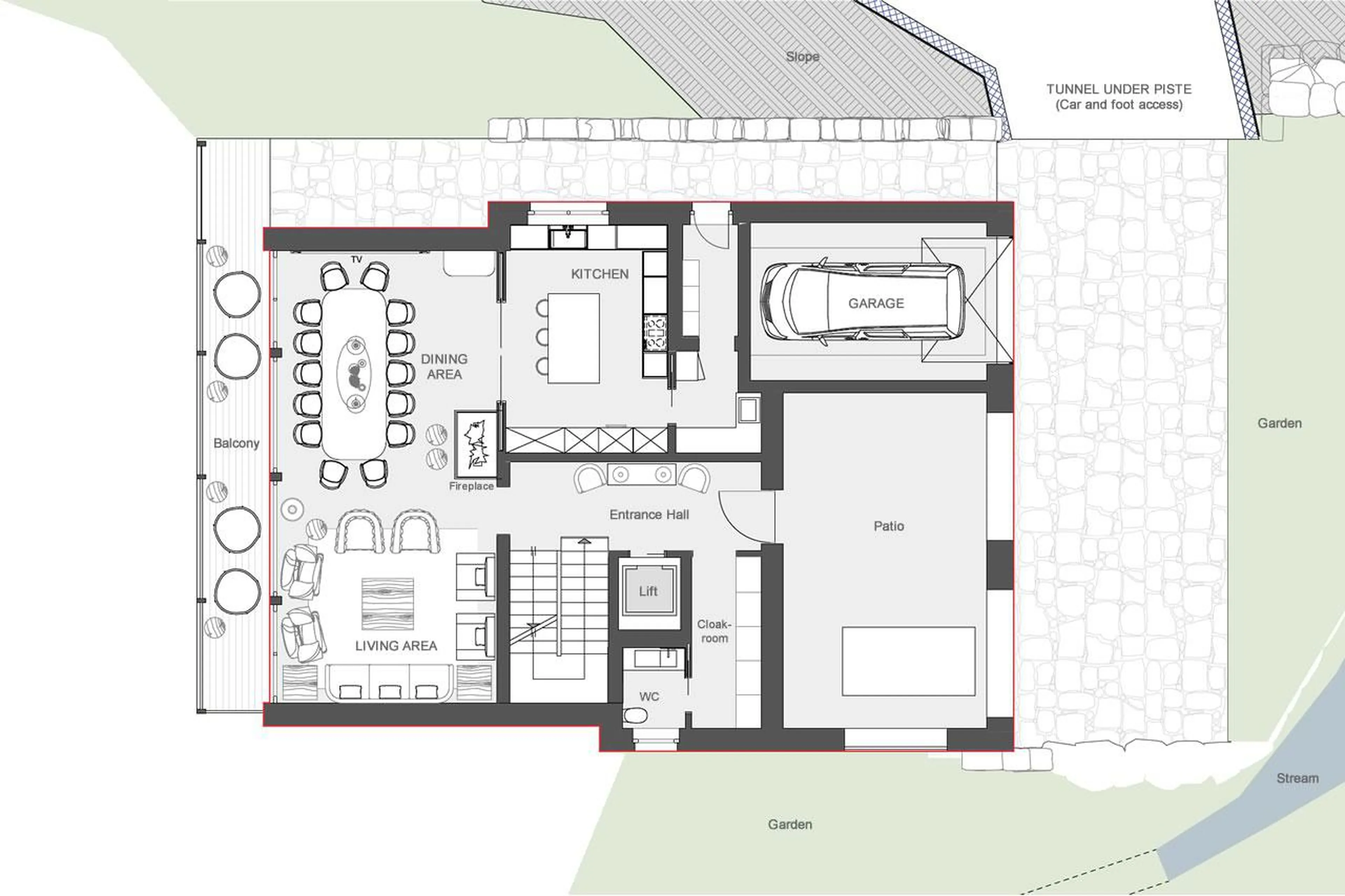 Level 0 floor plan of Chalet Il Gufo in Breuil-Cervinia