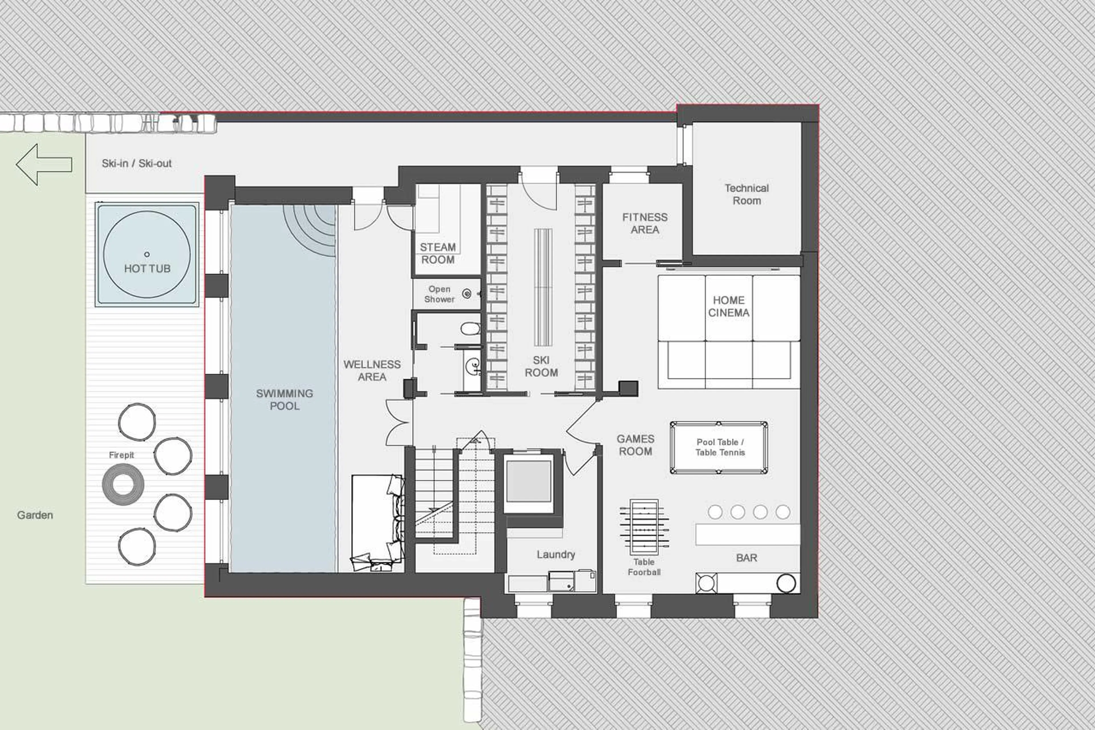 Level -1 floor plan of Chalet Il Gufo in Breuil-Cervinia