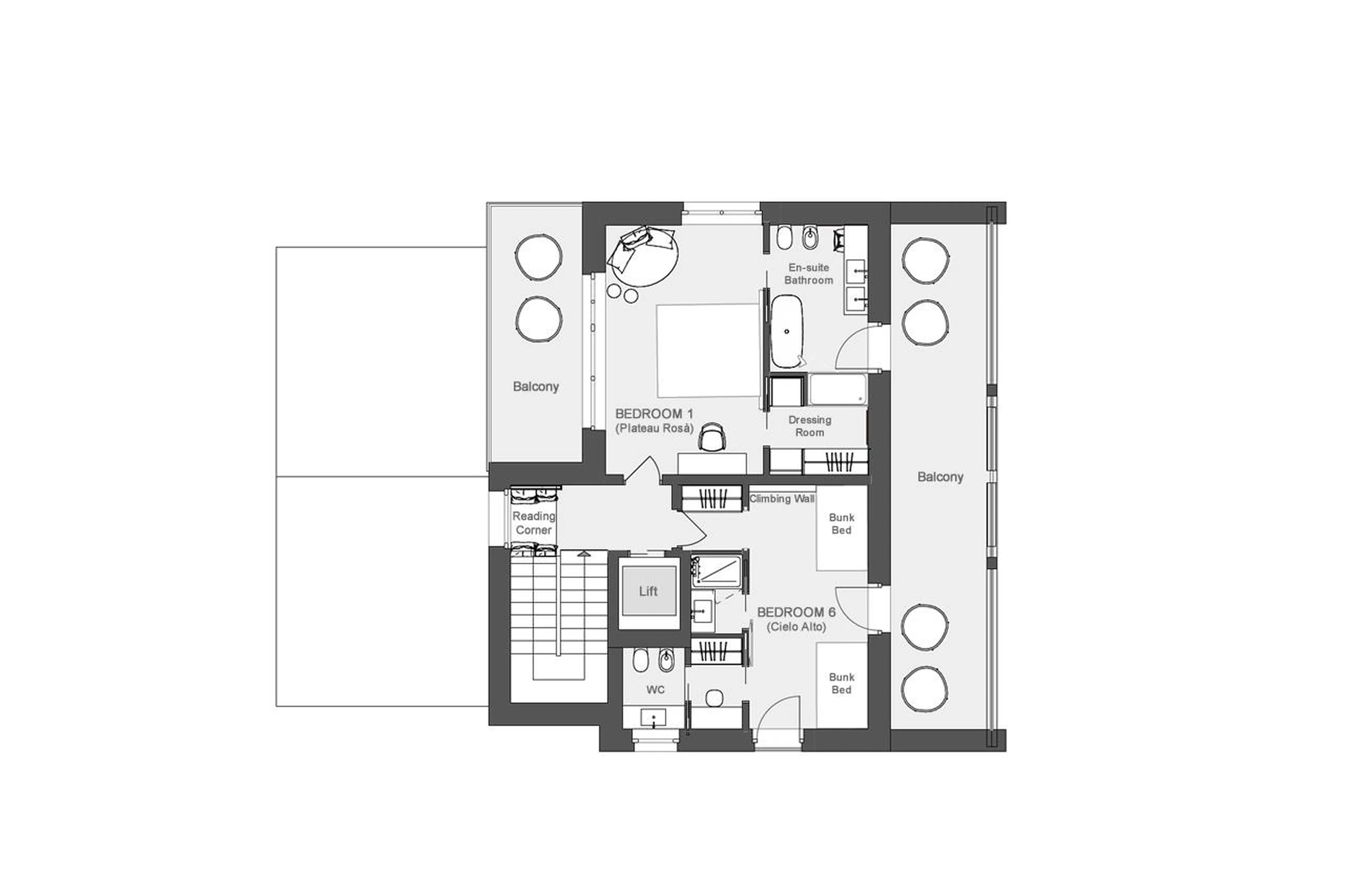 Level 2 floor plan of Chalet Il Gufo in Breuil-Cervinia