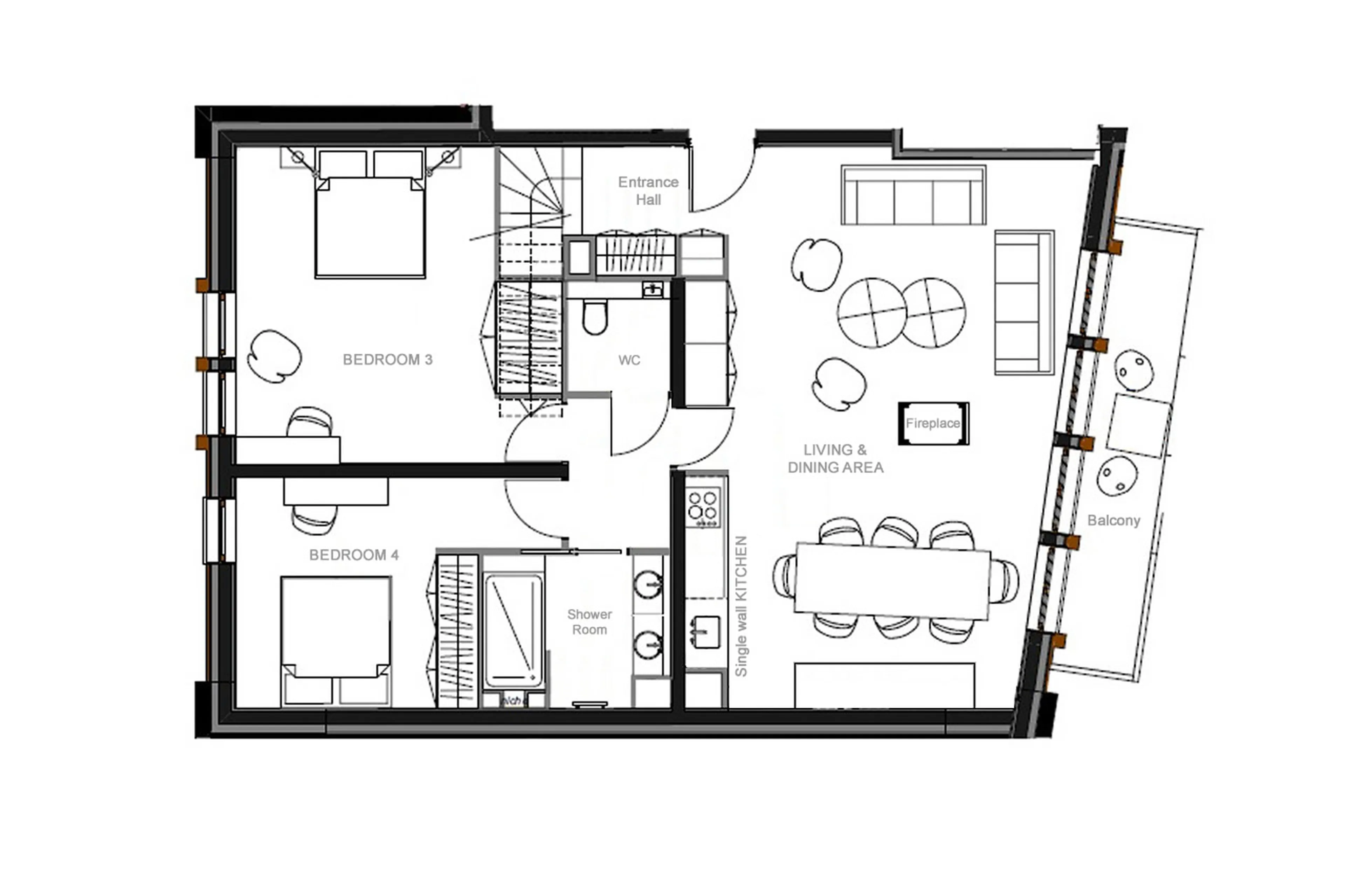 Lower level floor plan of Chalet Illi in Courchevel 1550