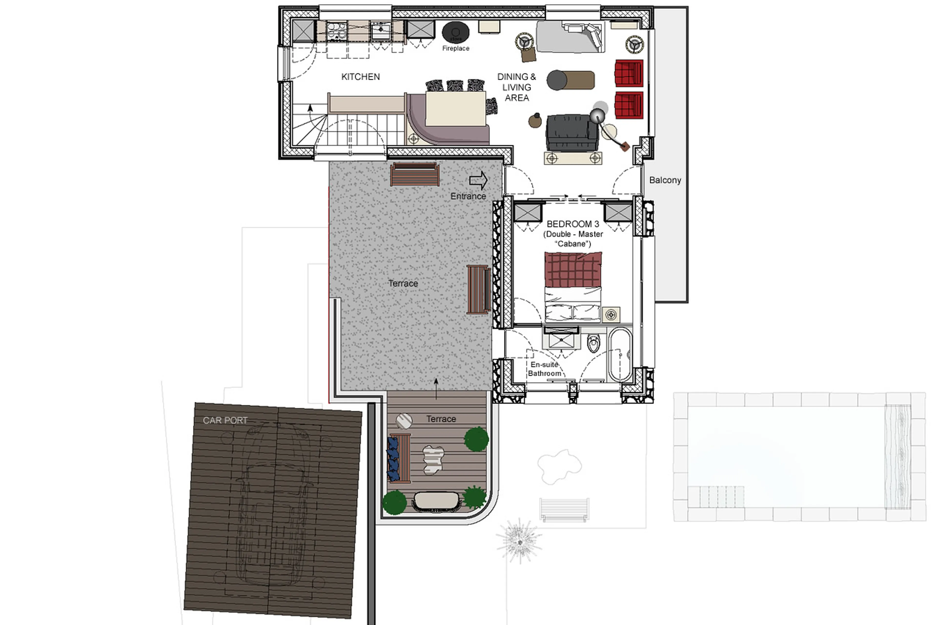 Upper ground floor plan of Chalet Ilulissat in Courchevel 1550