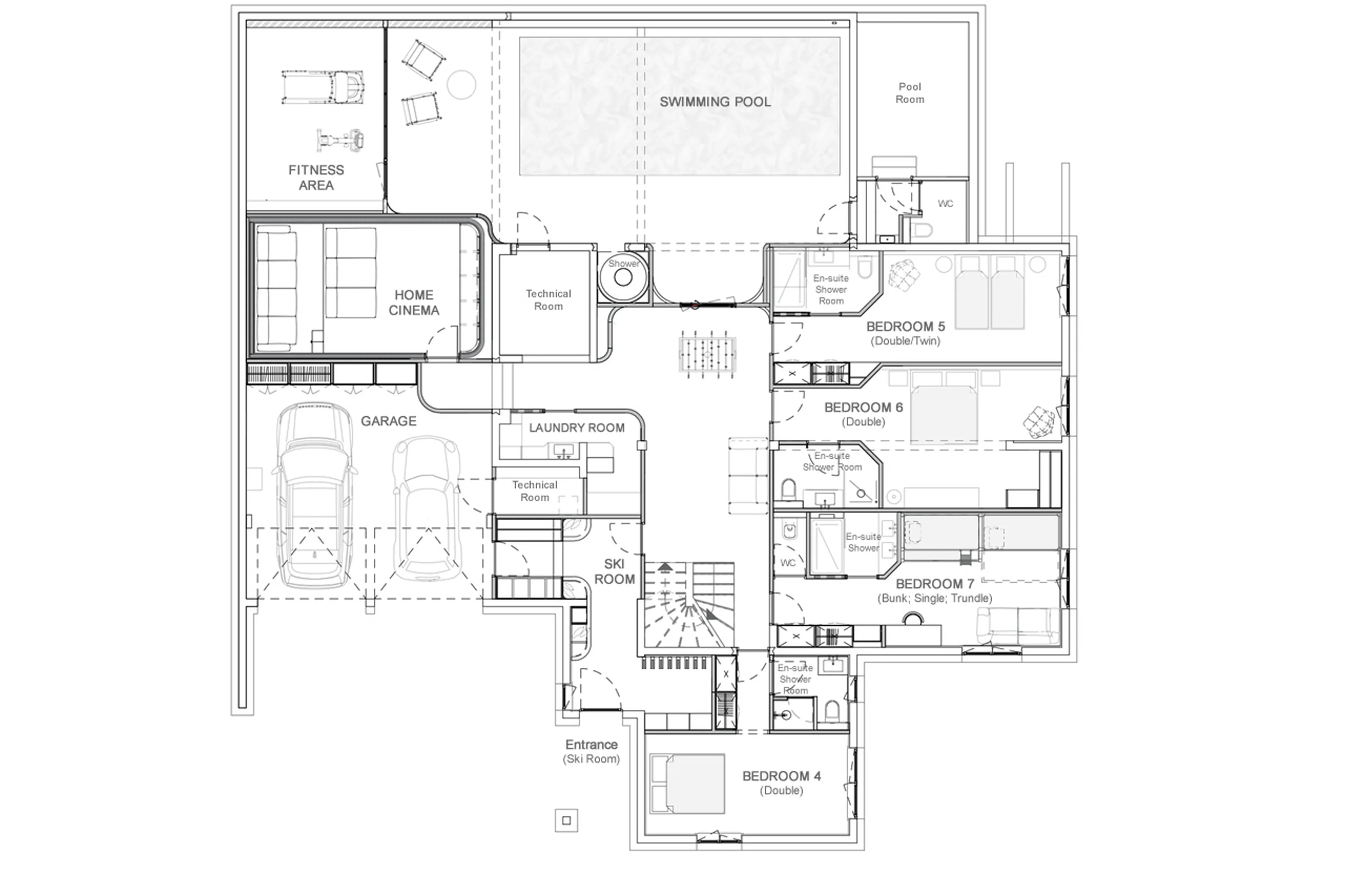 Level -1 floor plan of Chalet Impala in Megeve