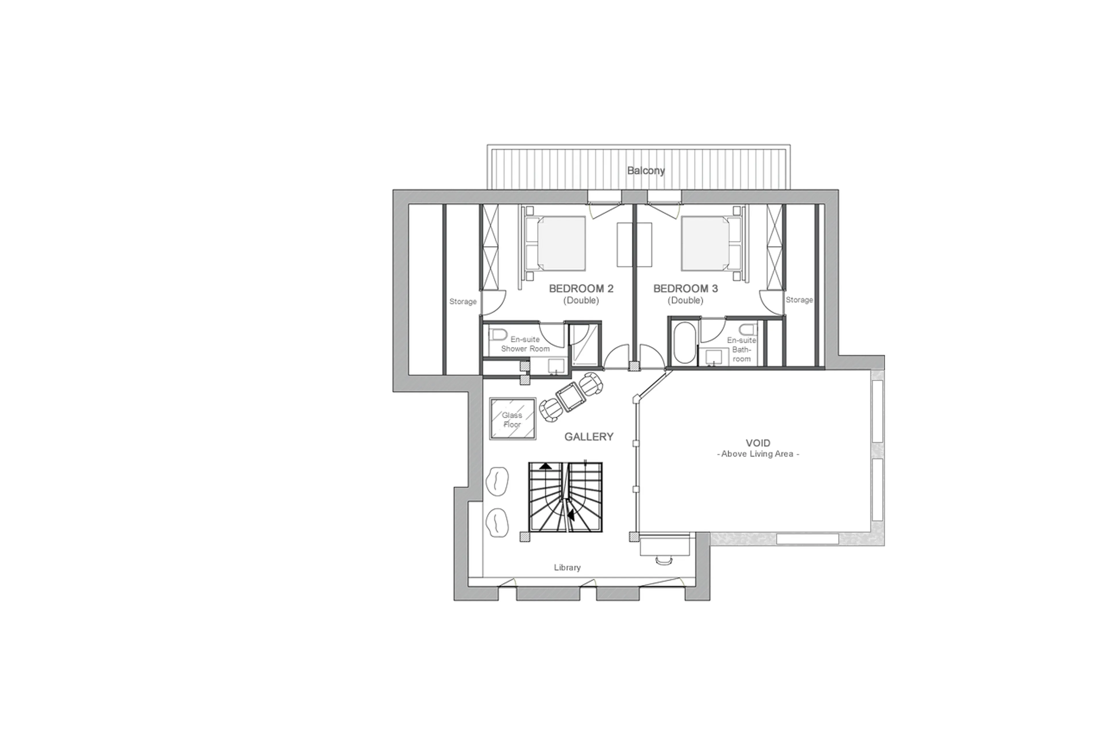 Top level floor plan of Chalet Impala in Megeve