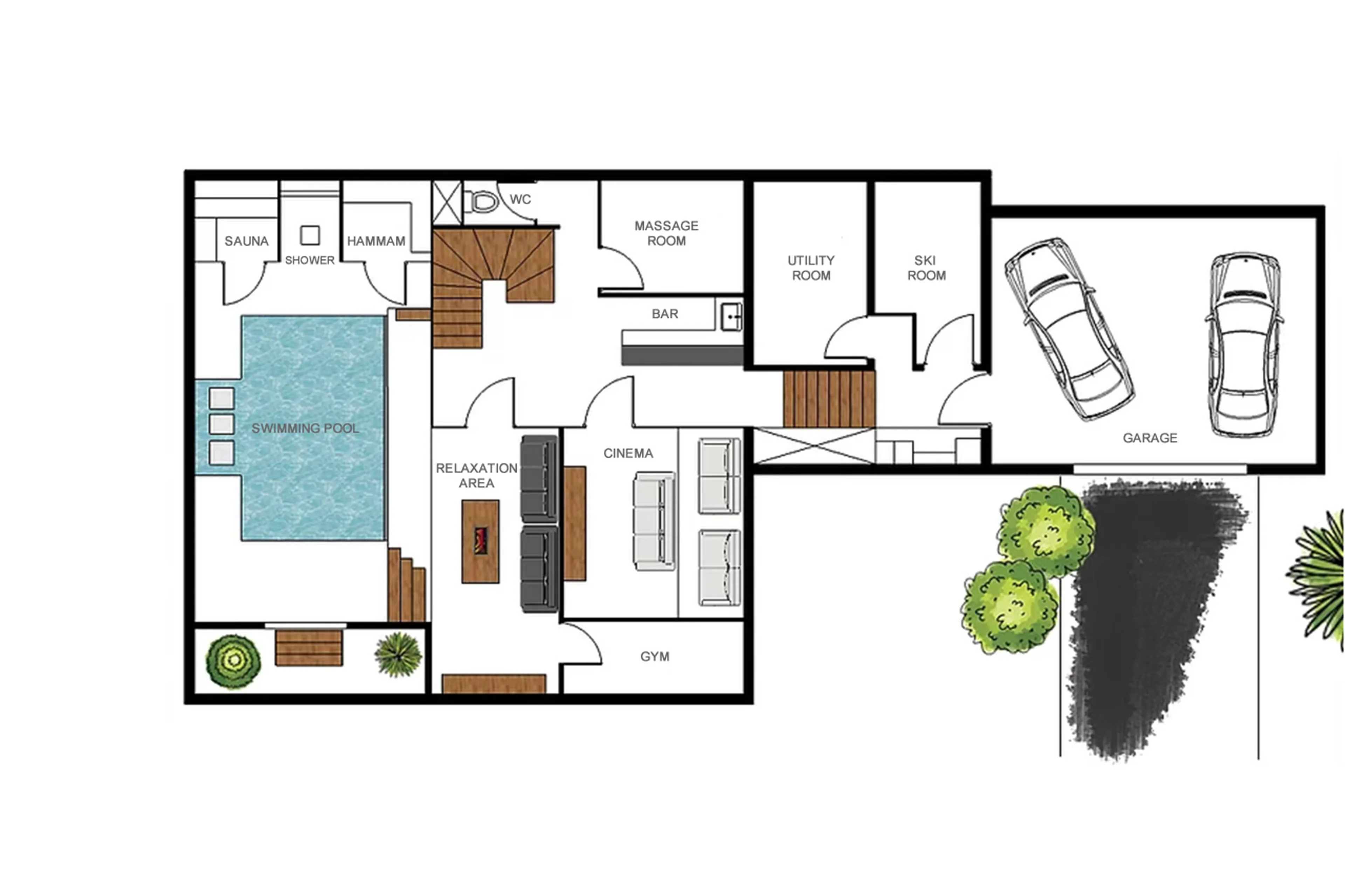 Level -1 floor plan for Chalet Infinity in Chamonix