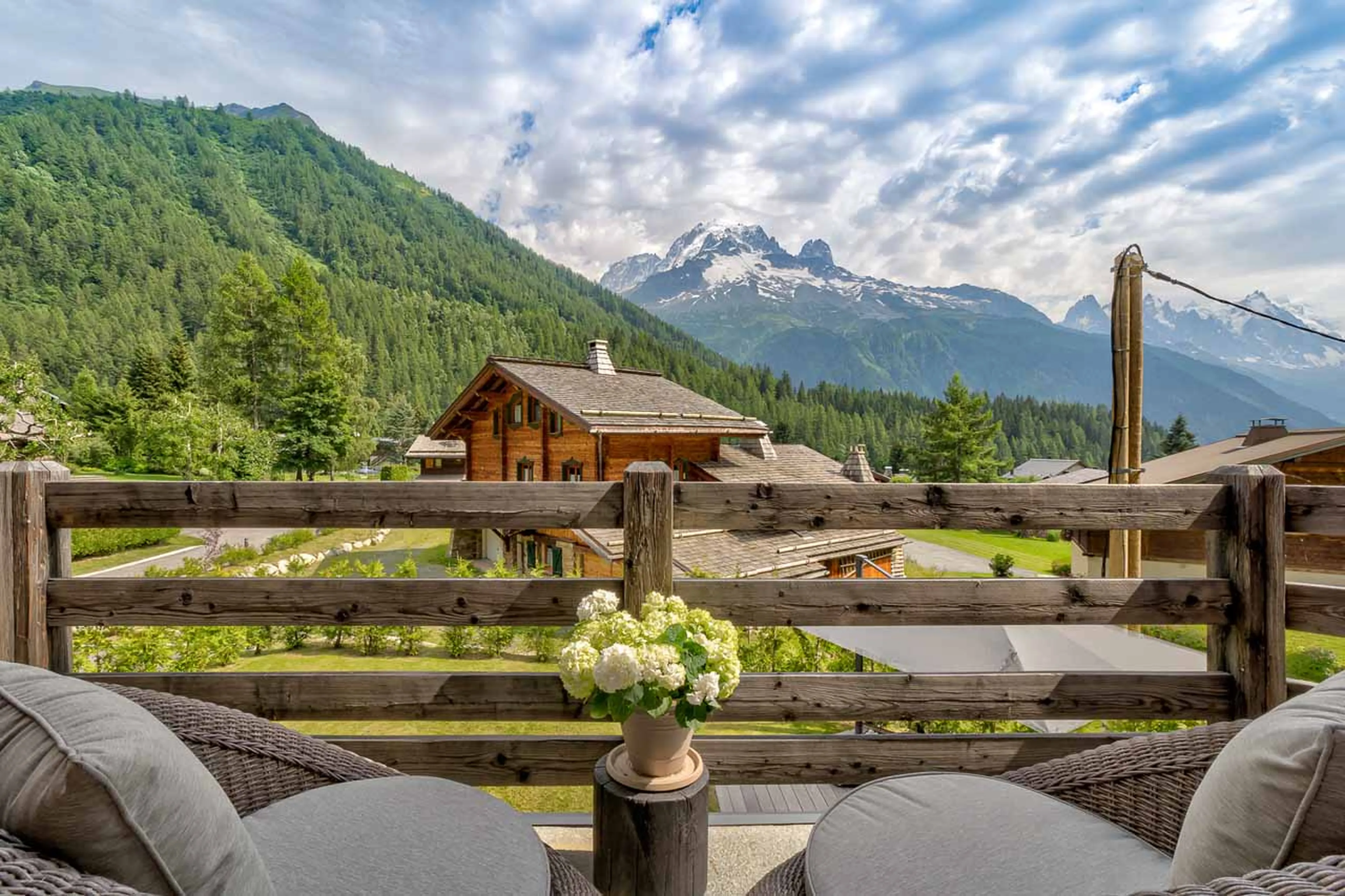 Views from the balcony of Chalet Infinity in Chamonix in summer