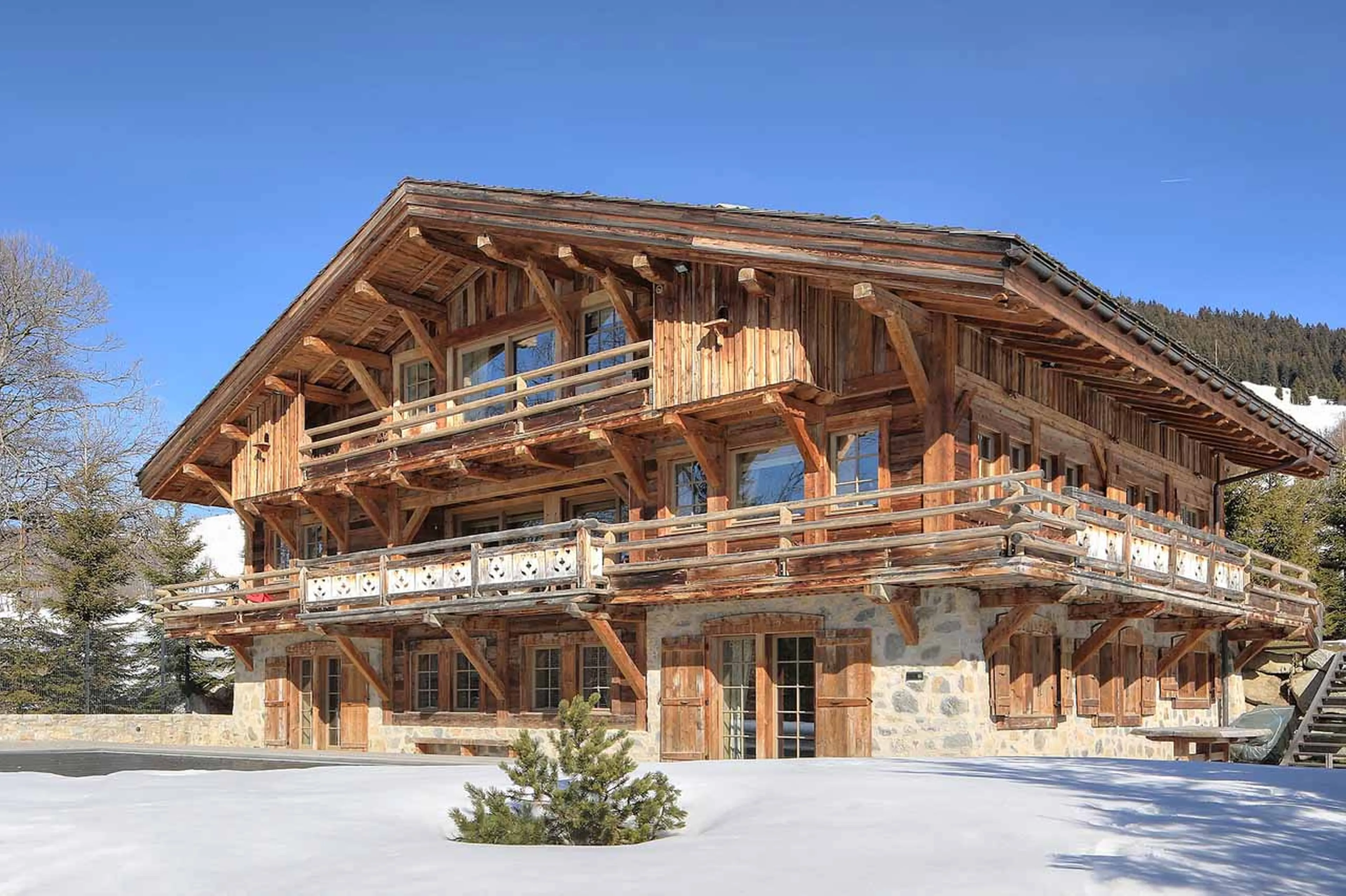 Exterior of Chalet Izoard in Megeve in winter