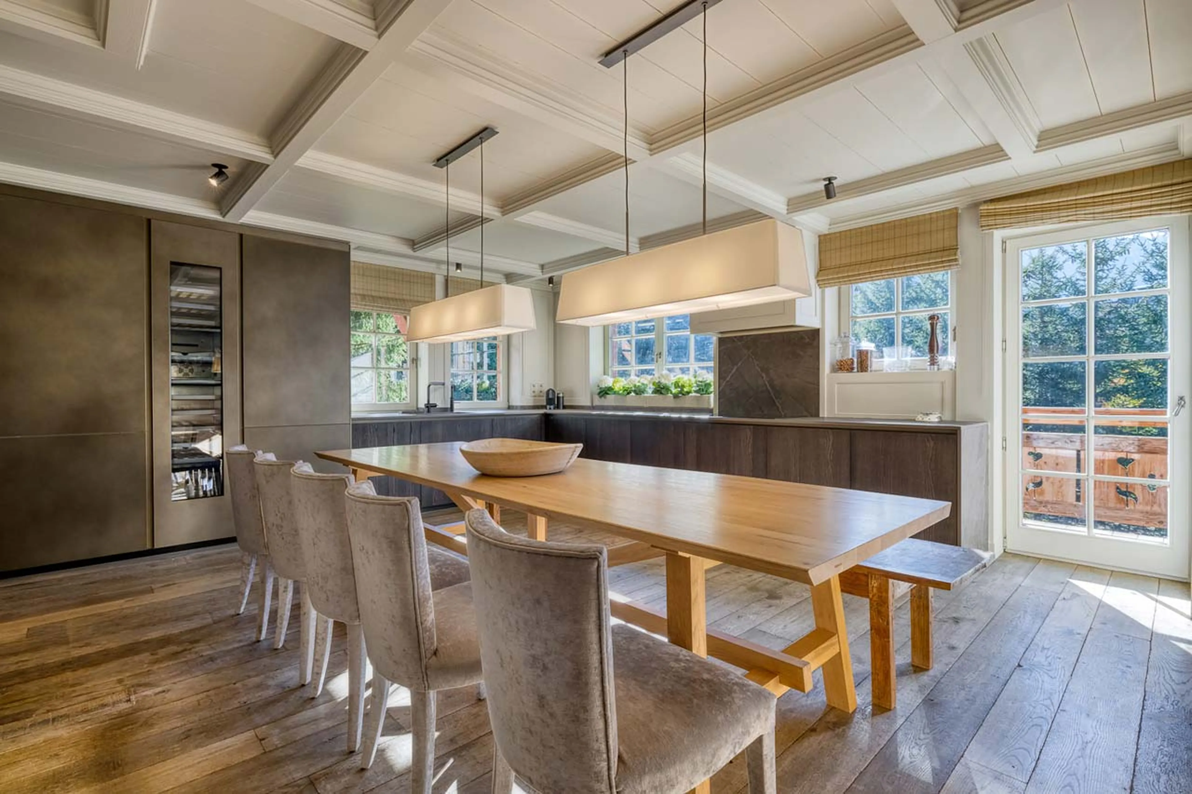 Kitchen with balcony access in Chalet Izoard in Megeve